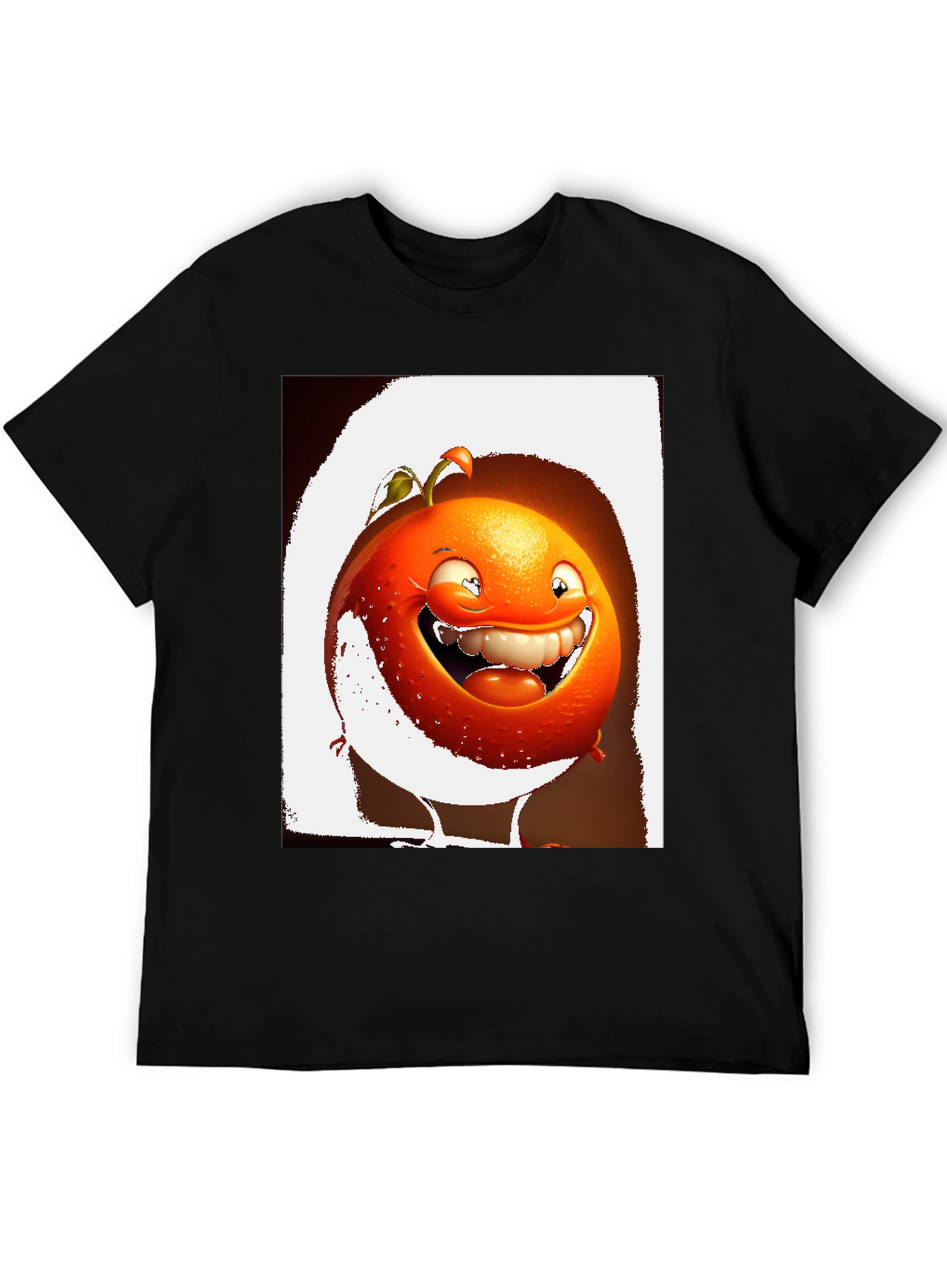 Black Funny Orange Cartoon Graphic Black T-Shirt view 5