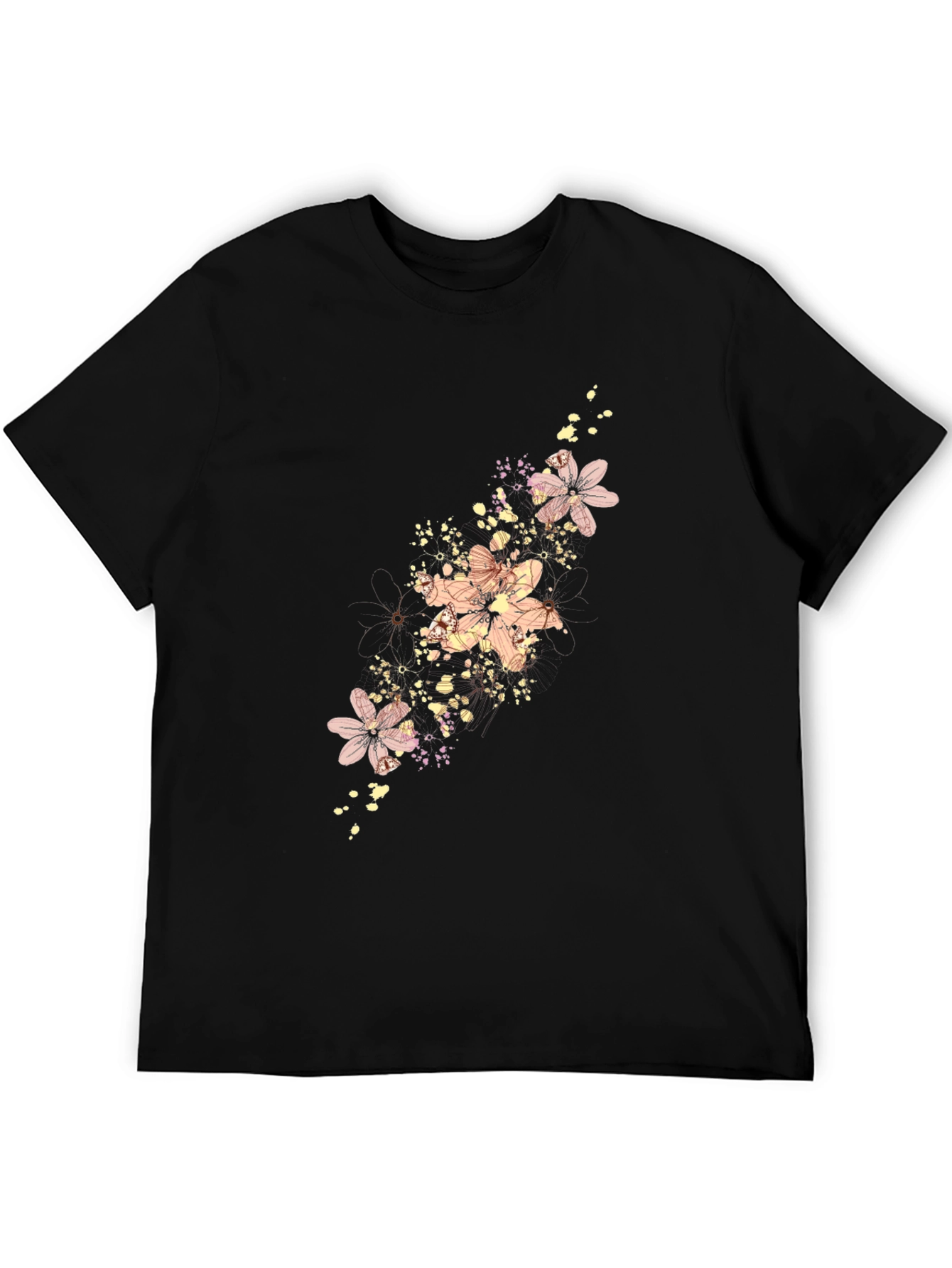 Black Floral Print Men's Black T-Shirt view 5