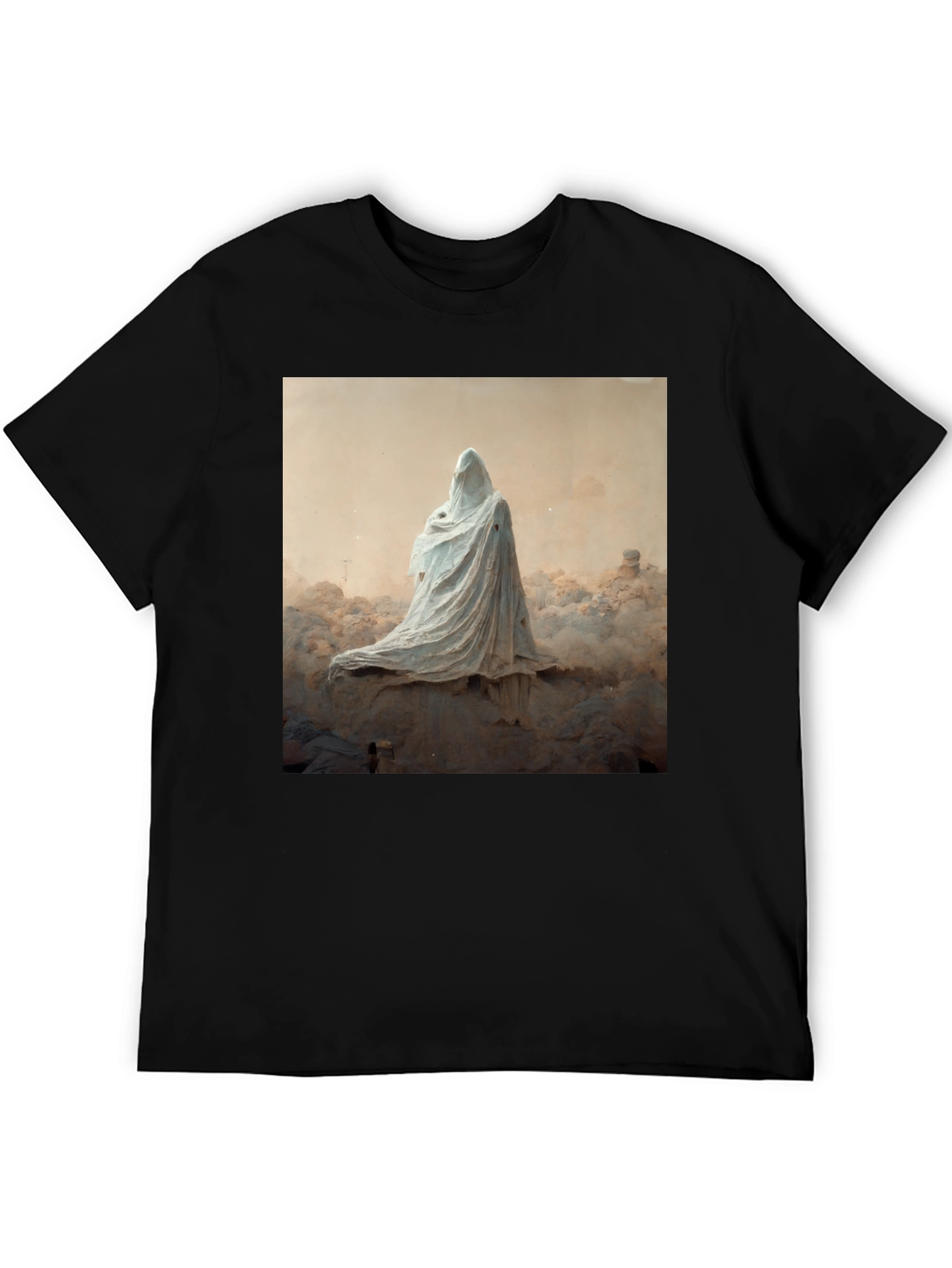 Black Ghostly Figure Graphic Black T-Shirt view 5