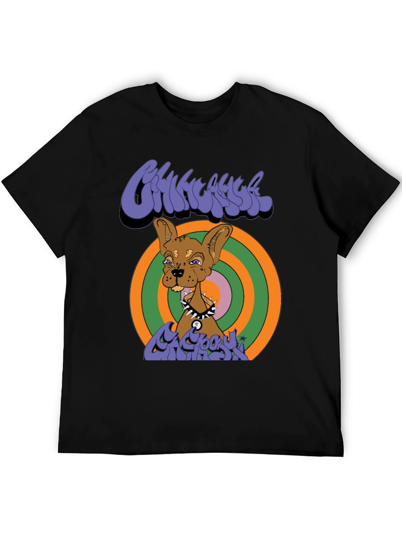 Black Groovy Cartoon Dog Graphic T-Shirt view 5