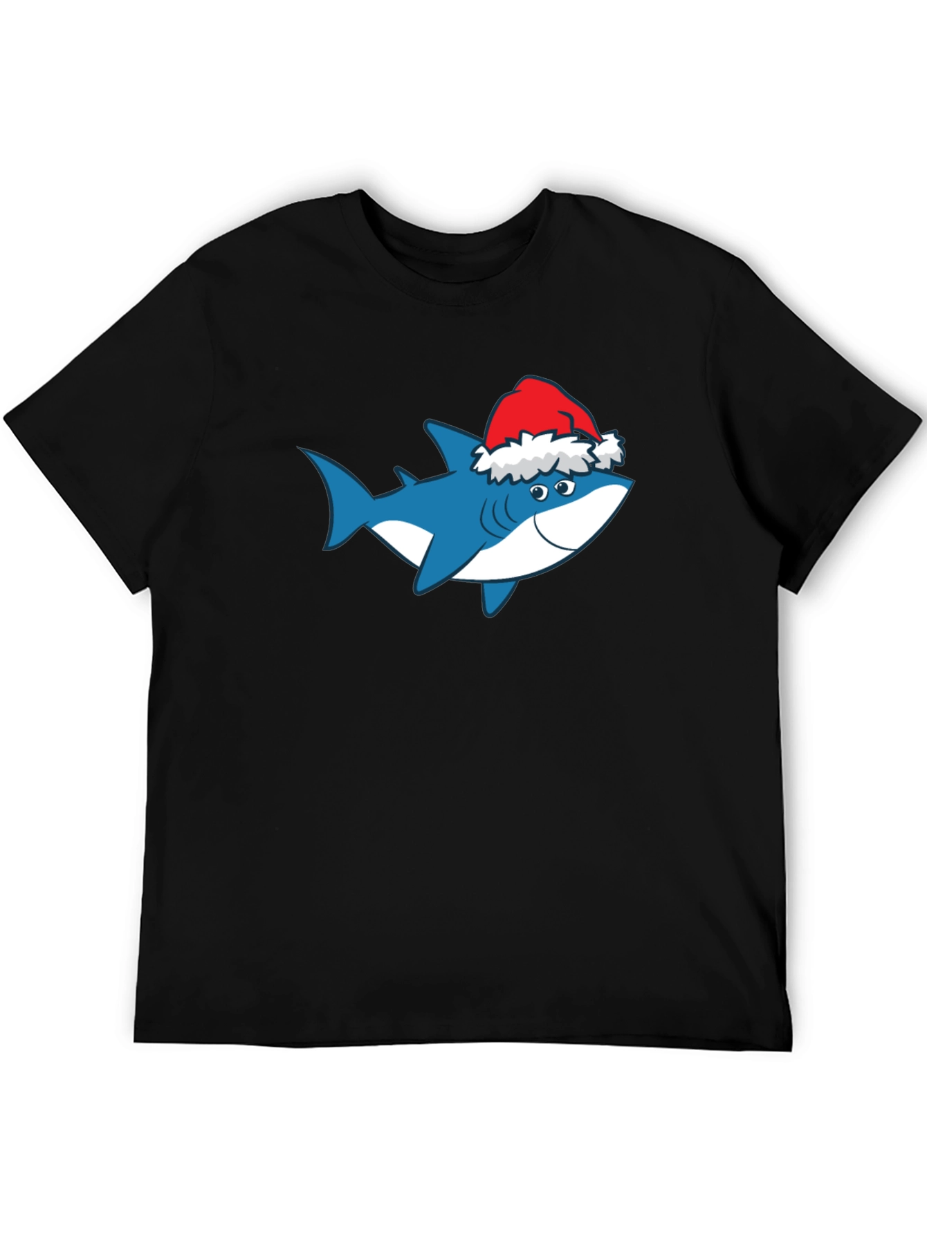 Black Shark Christmas T-Shirt Holiday Tee Santa Hat view 5