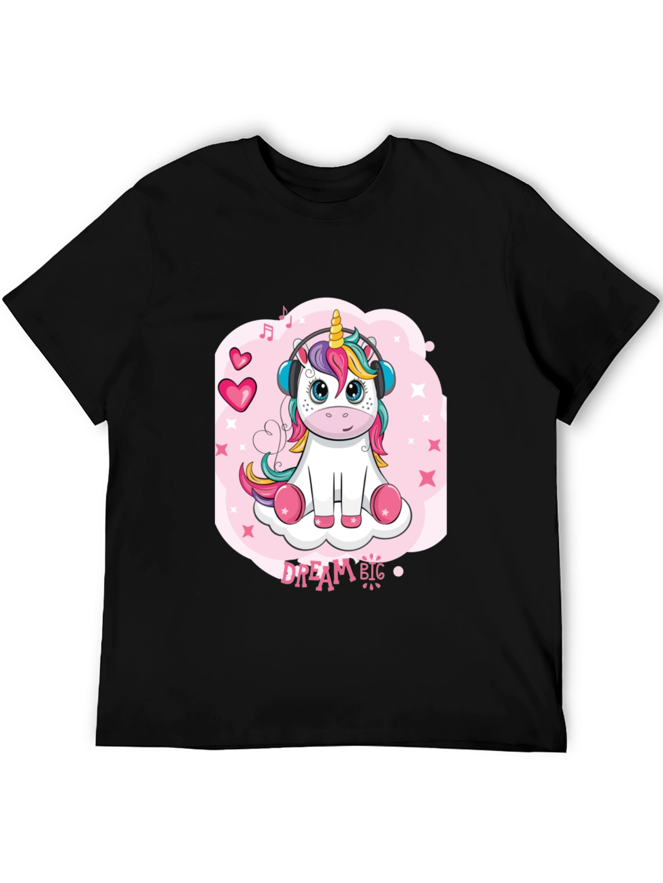 Black Cute Unicorn 'Dream Big' Black T-Shirt view 5