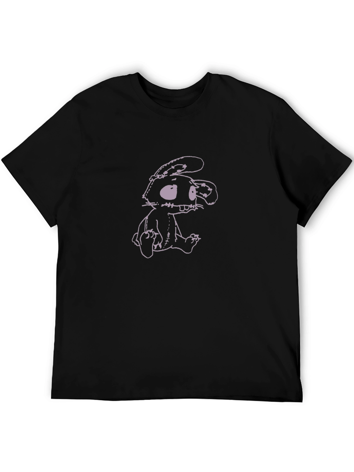 Black Men's Black T-Shirt with Cartoon Bunny Graphic view 5