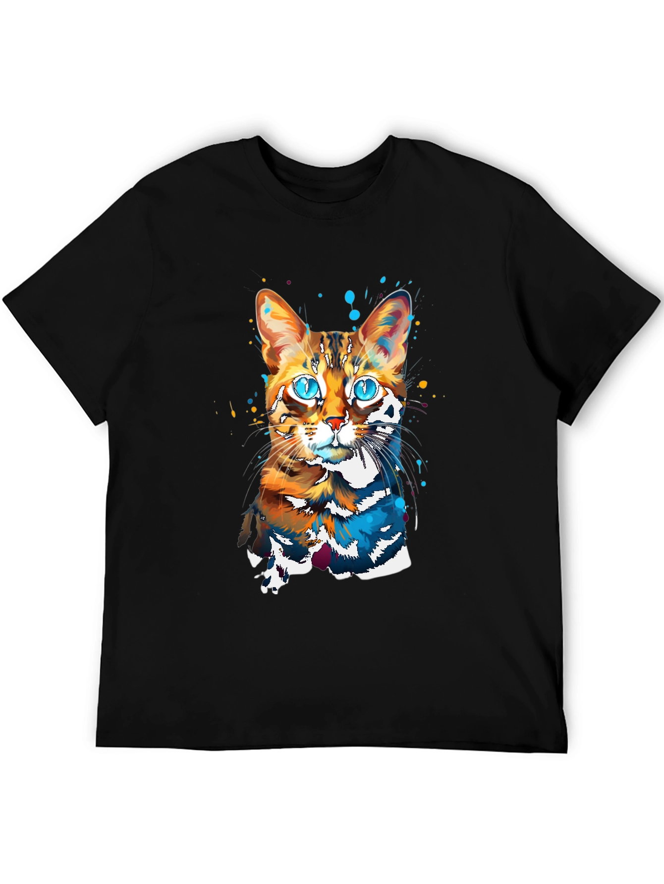 Black Vivid Cat Art Graphic Tee - Stylish & Unique Design view 5