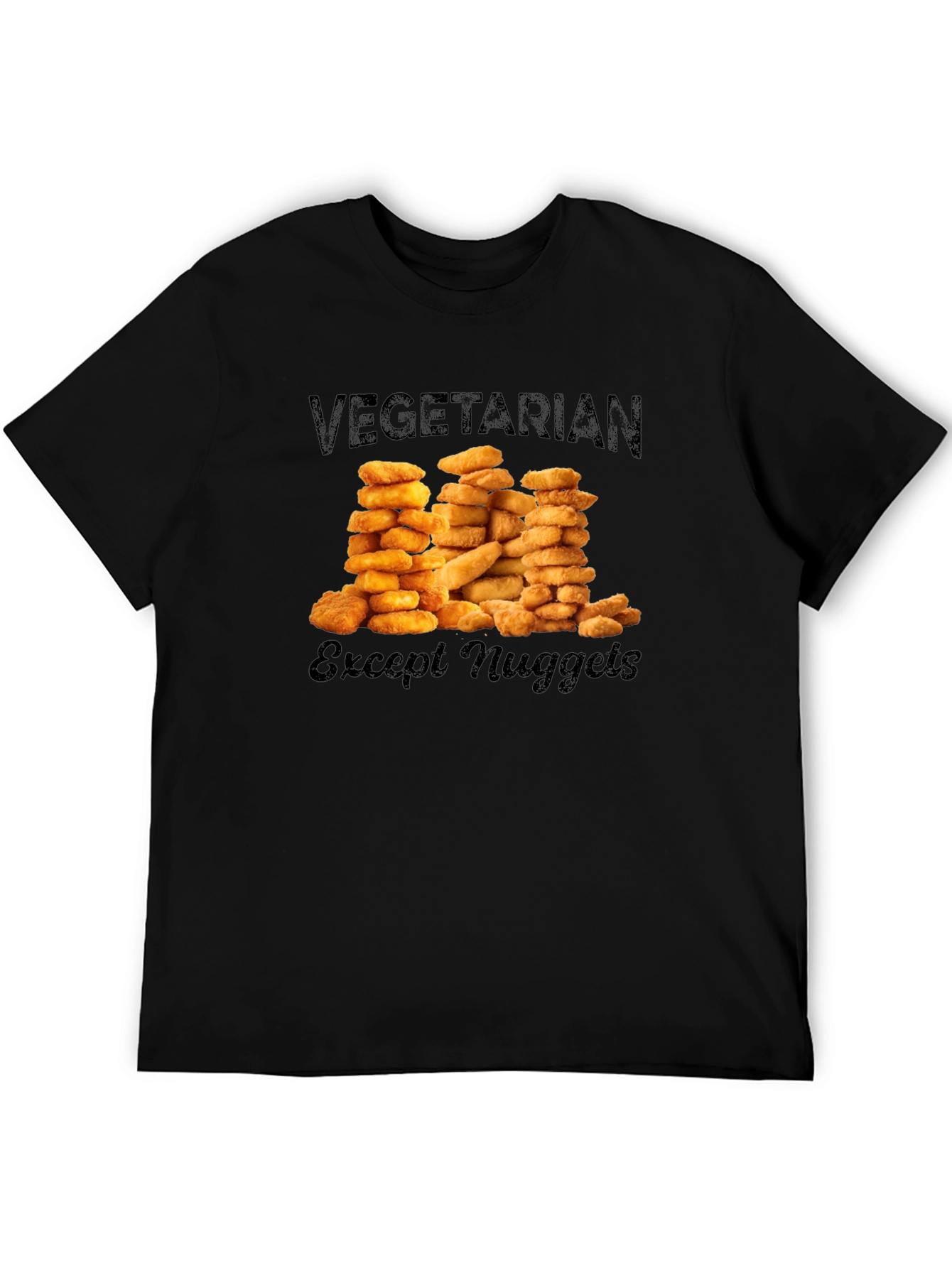 Black Vegetarian Except Nuggets Graphic T-Shirt view 5