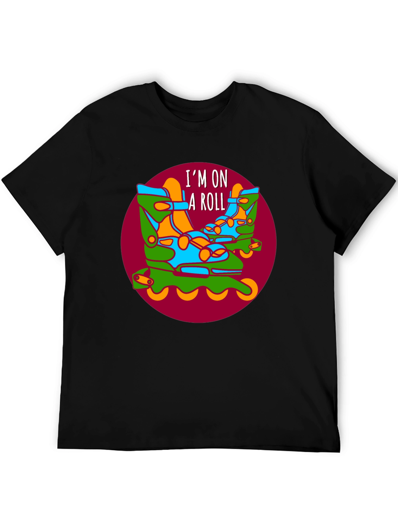 Black I'm on a Roll Roller Skate Graphic T-Shirt view 5
