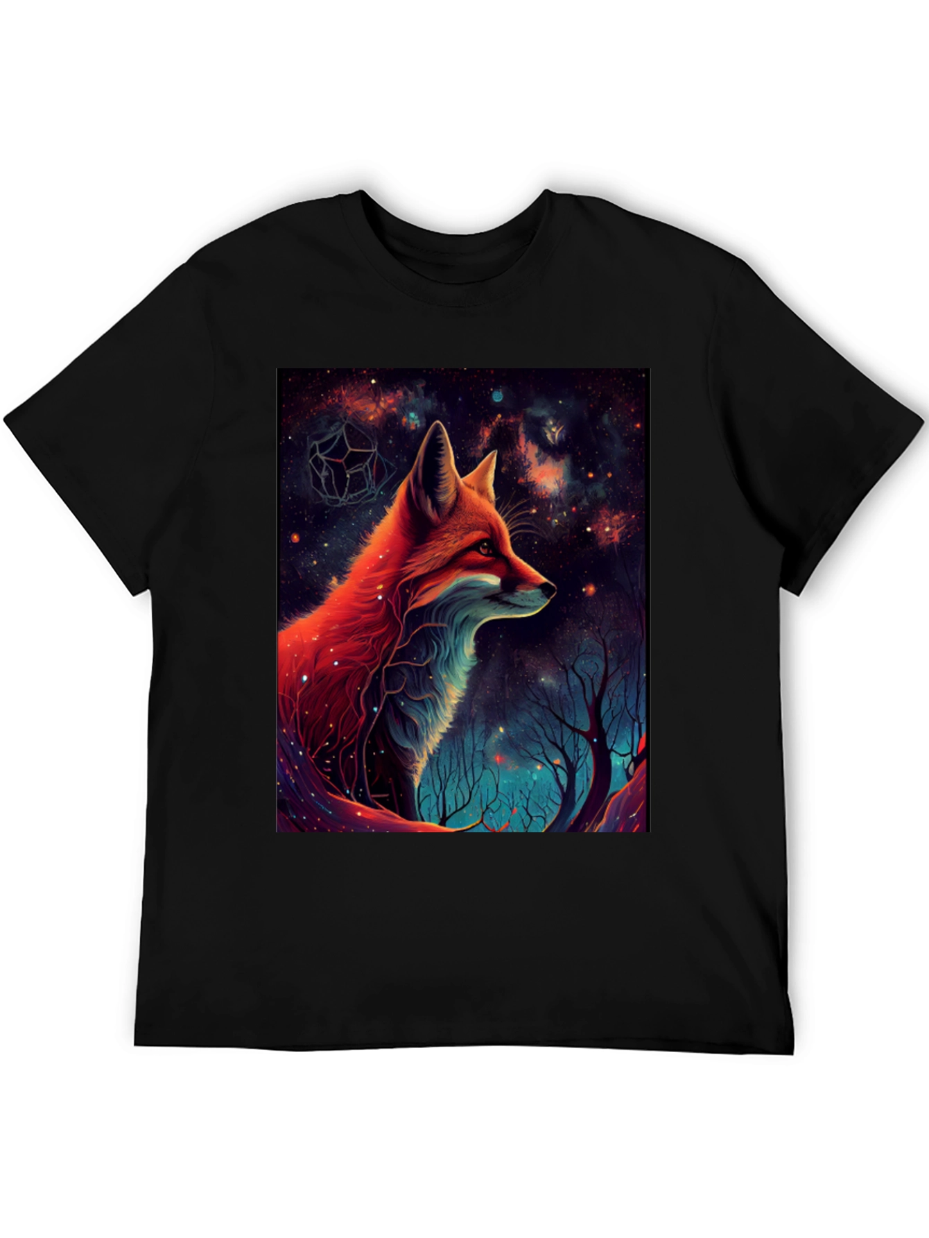Black Cosmic Fox Graphic Tee - Men's Black T-Shirt view 5