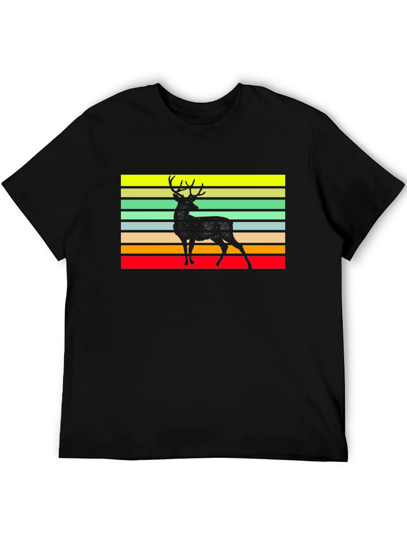 Black Retro Deer Graphic Tee - Black Casual Shirt view 5