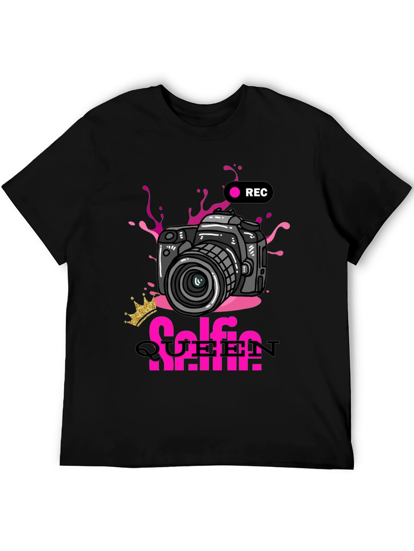 Black Selfie Queen Graphic T-Shirt - Camera Design view 5