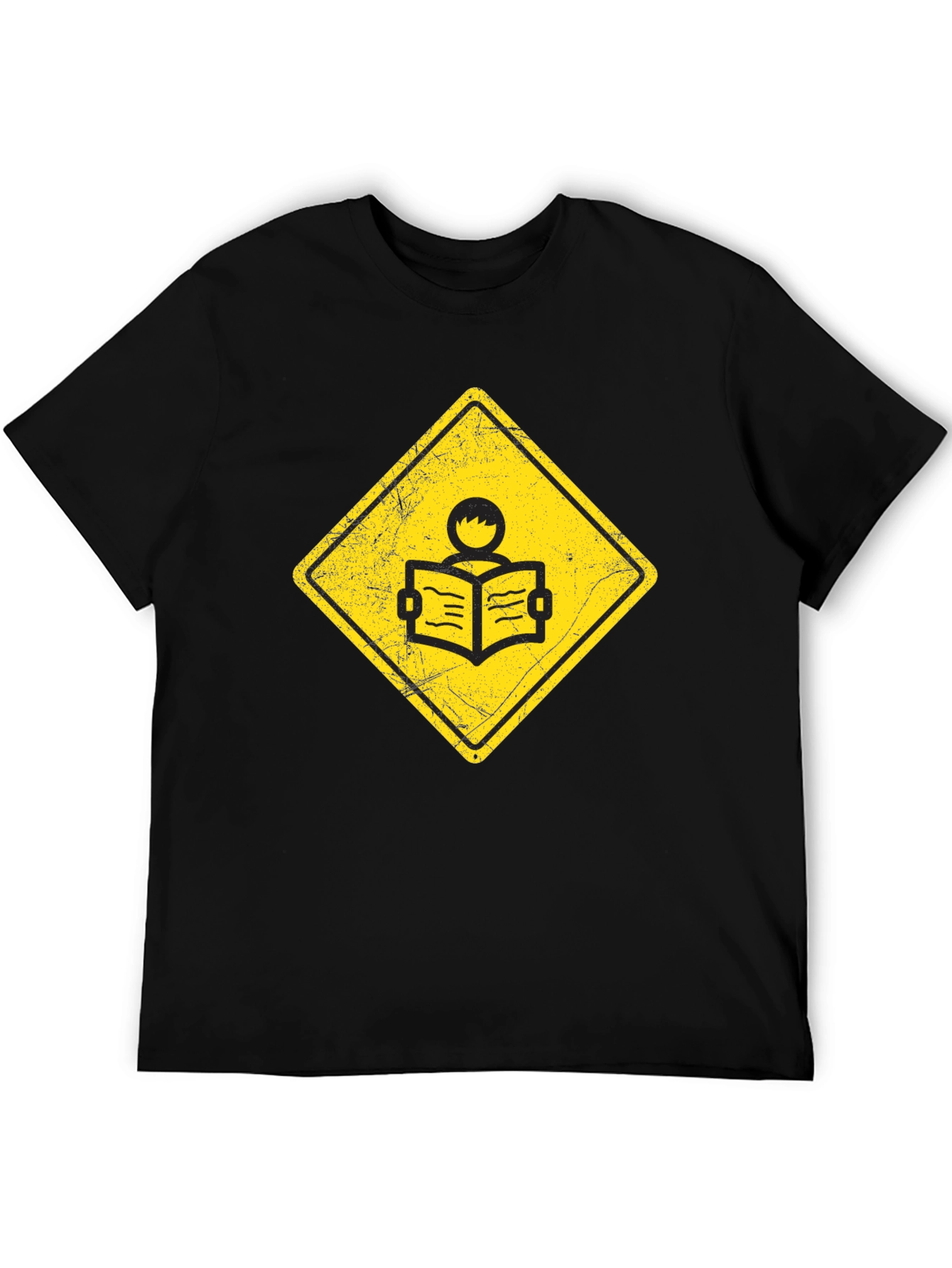 Black Caution Reader T-Shirt - Black Cotton Tee view 5
