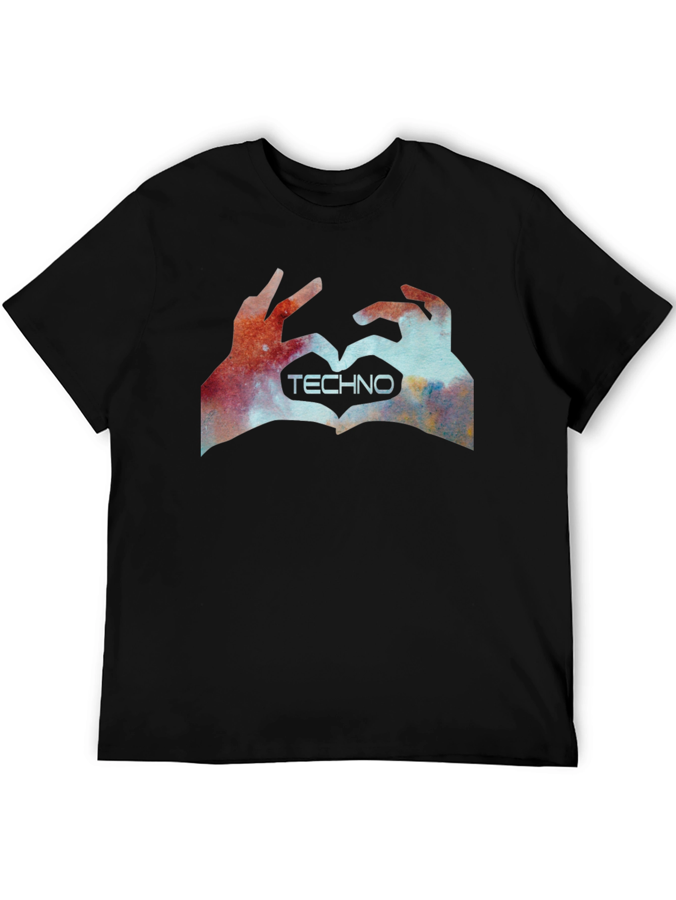 Black Techno Love Hands Graphic Tee - Black view 5