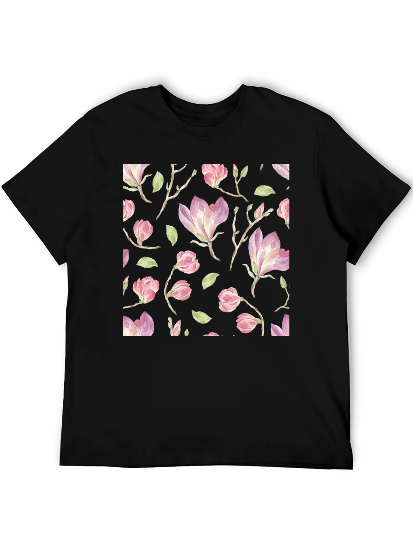 Black Floral Print T-Shirt - Black Cotton Blend view 5