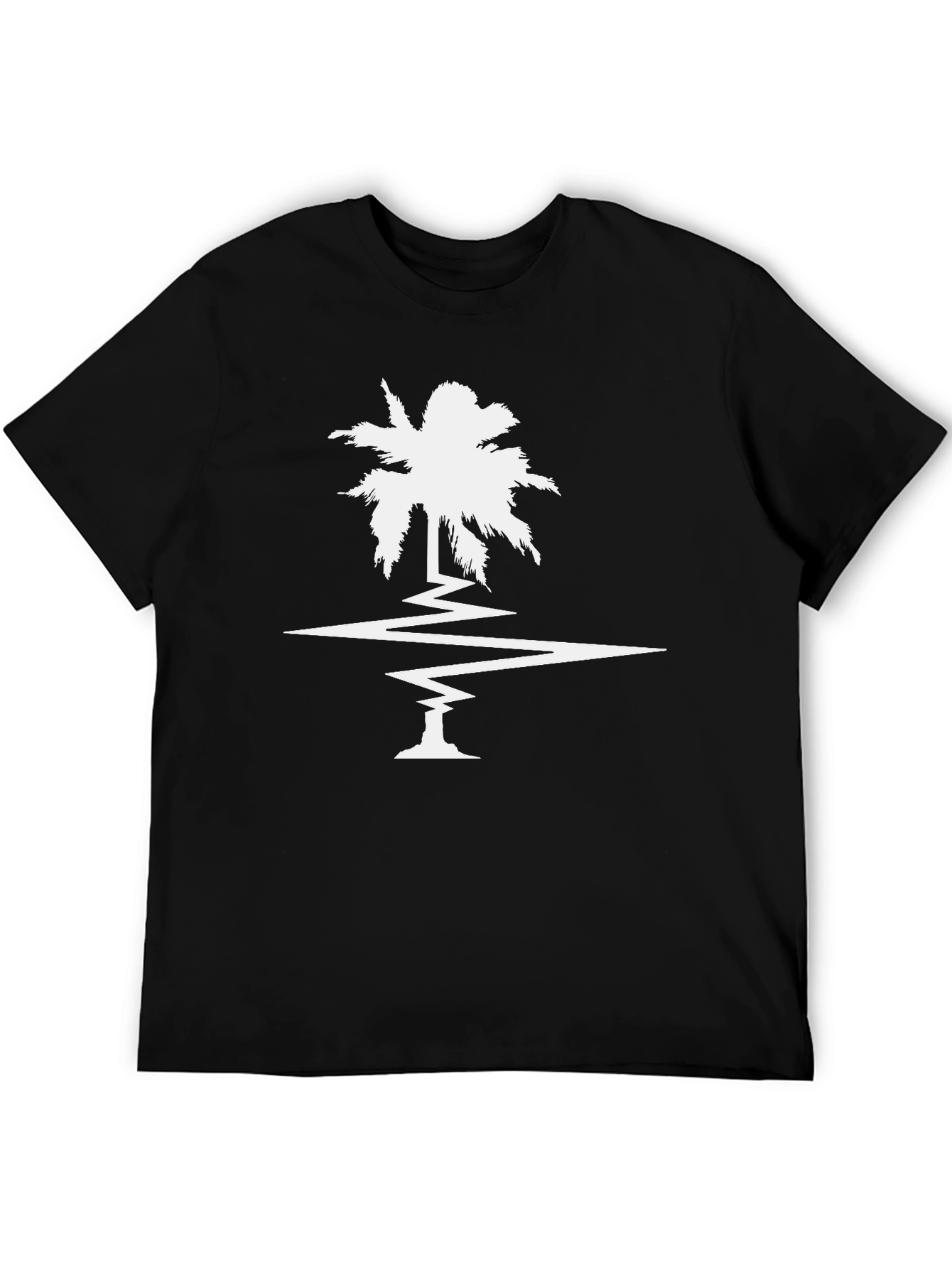 Black Palm Tree Heartbeat Graphic Tee - Cool Black T-Shirt view 5