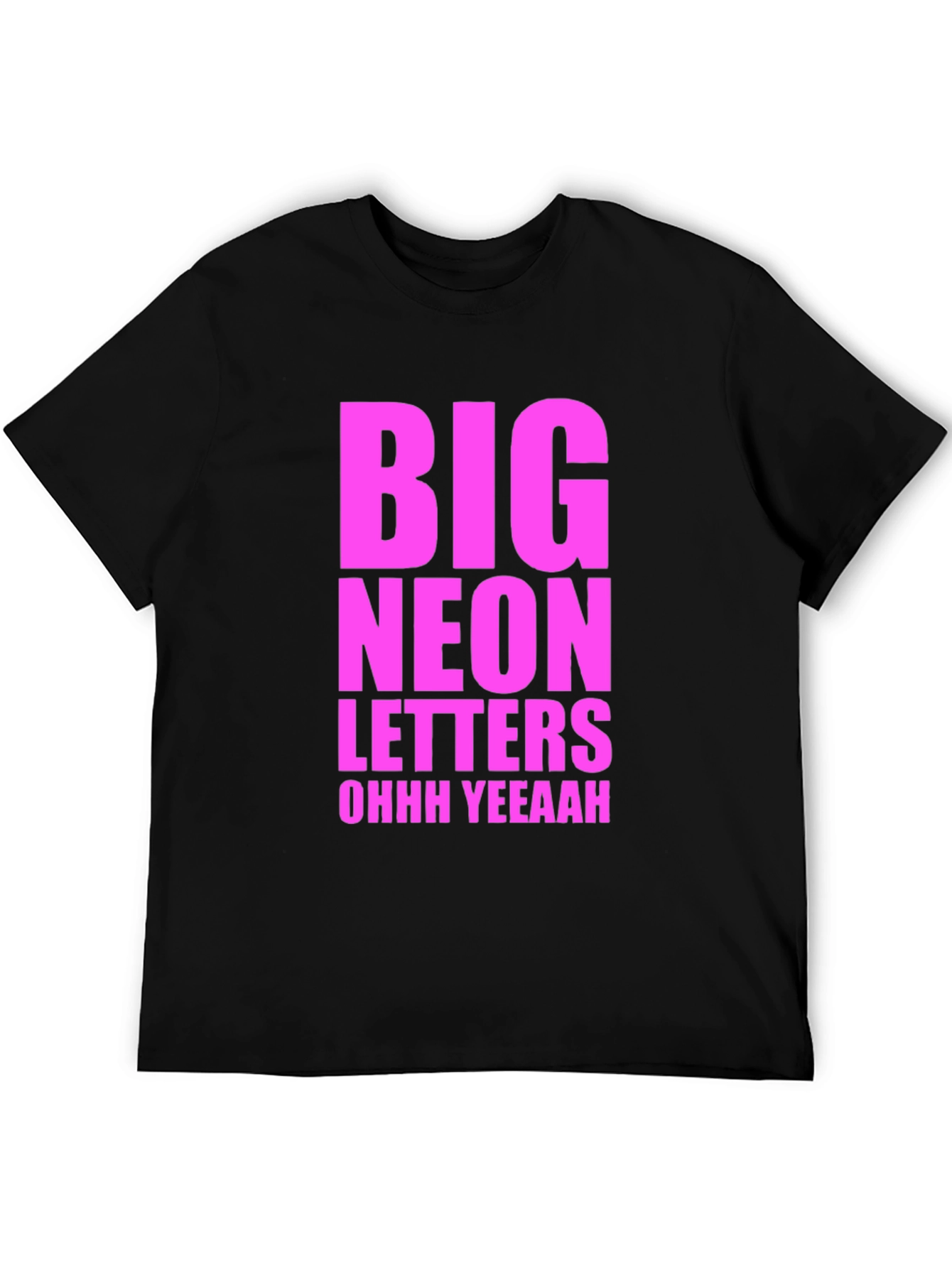 Black Big Neon Letters Graphic Tee - Black Cotton T-Shirt view 5