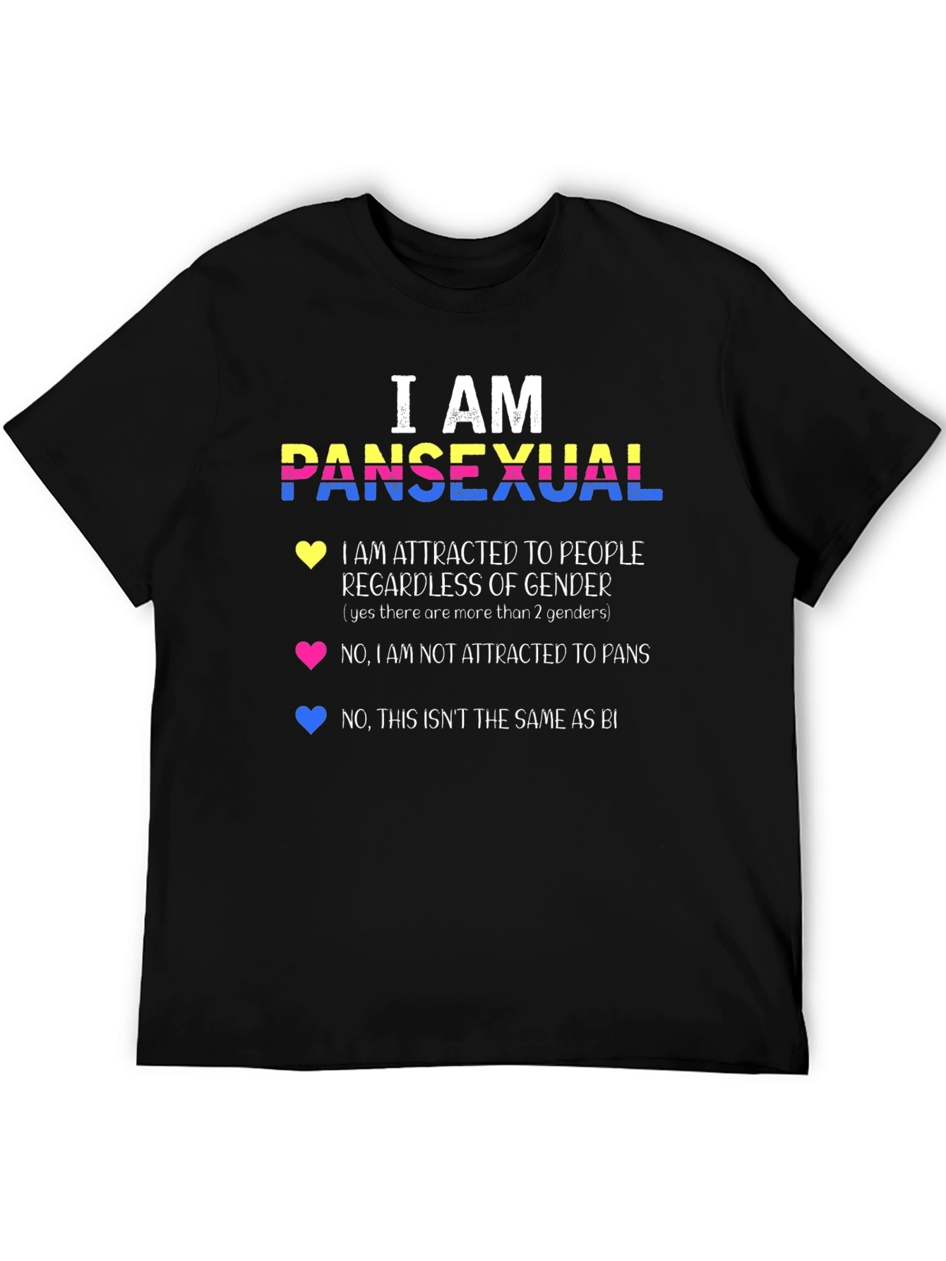 Black Pansexual Pride T-Shirt - Attracted to People, Not Pans! view 5