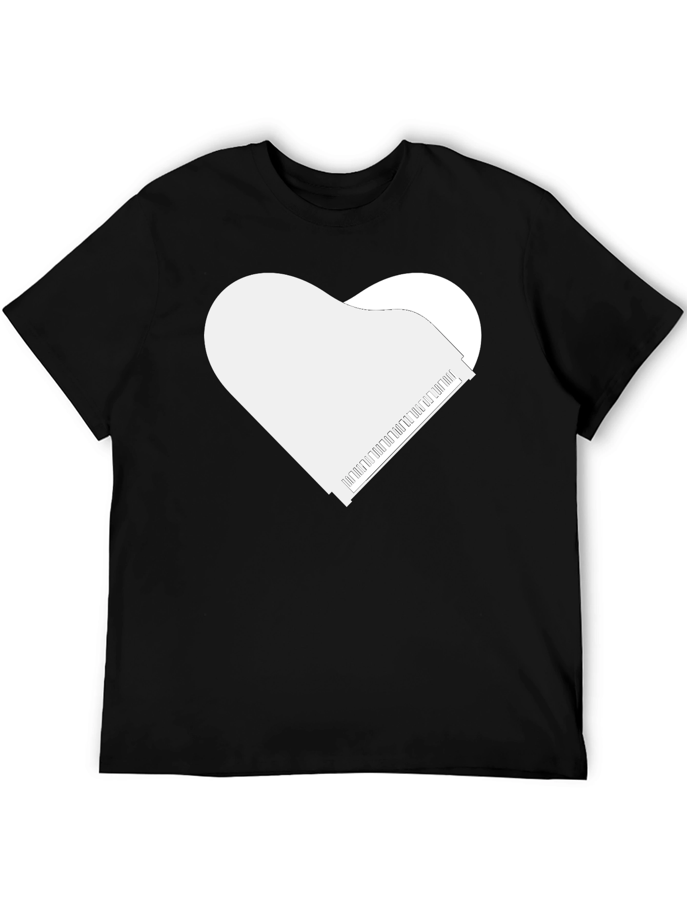 Black Piano Heart Tee - Music Lover's Black T-Shirt view 5