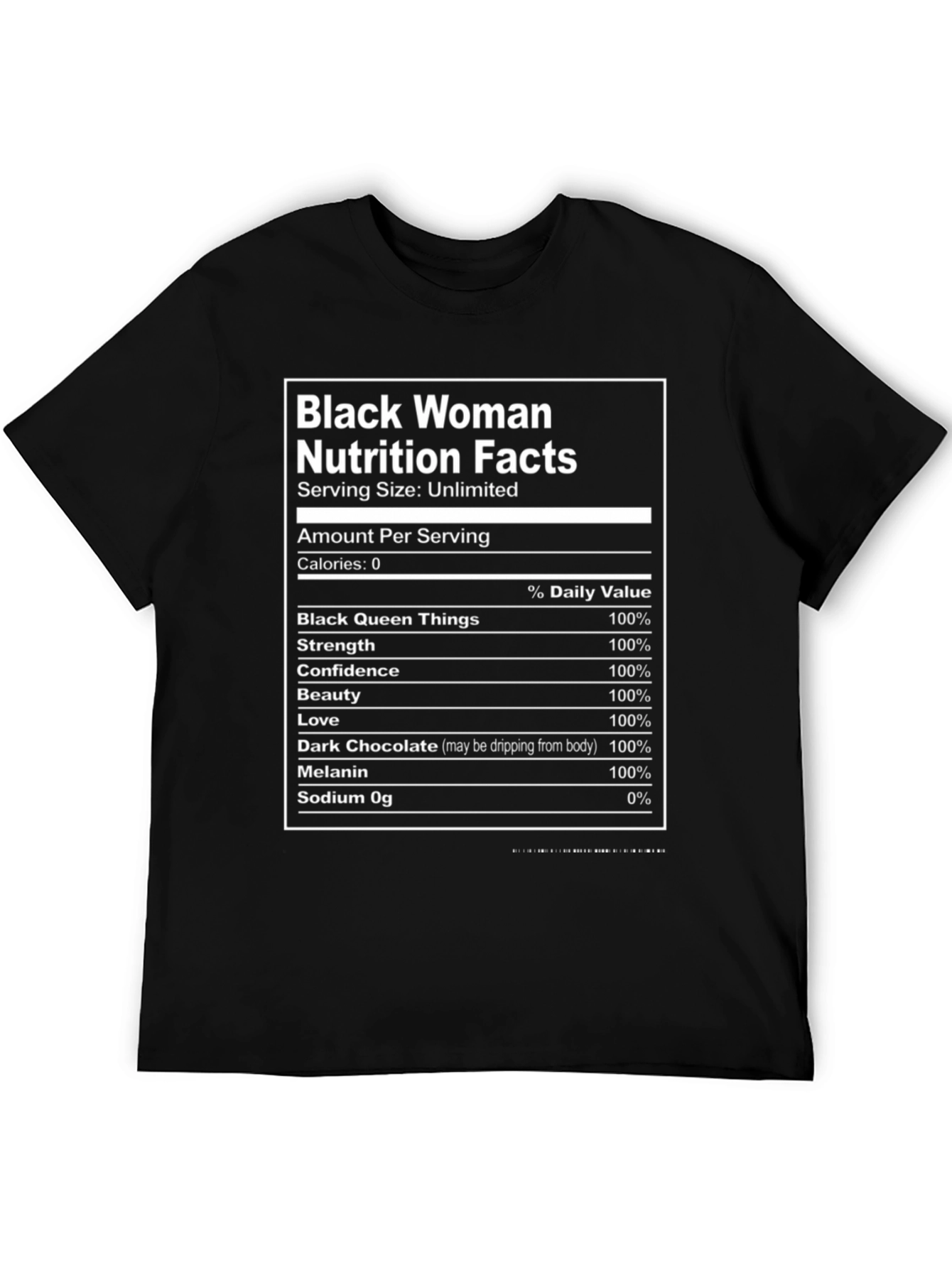 Black Black Woman Nutrition Facts Graphic T-Shirt view 5