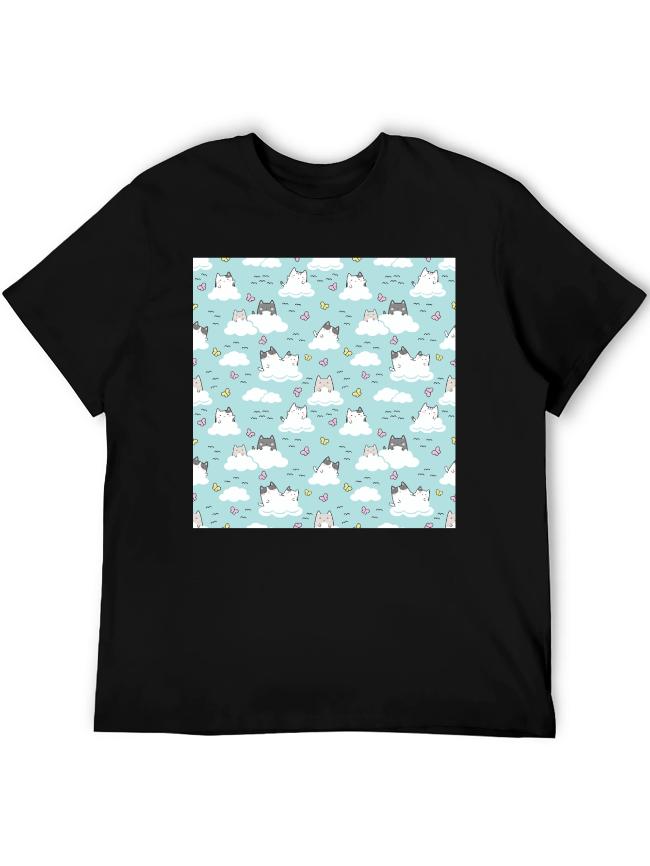 Black Cloud Cat Tee - Cute Pattern Black T-Shirt view 5