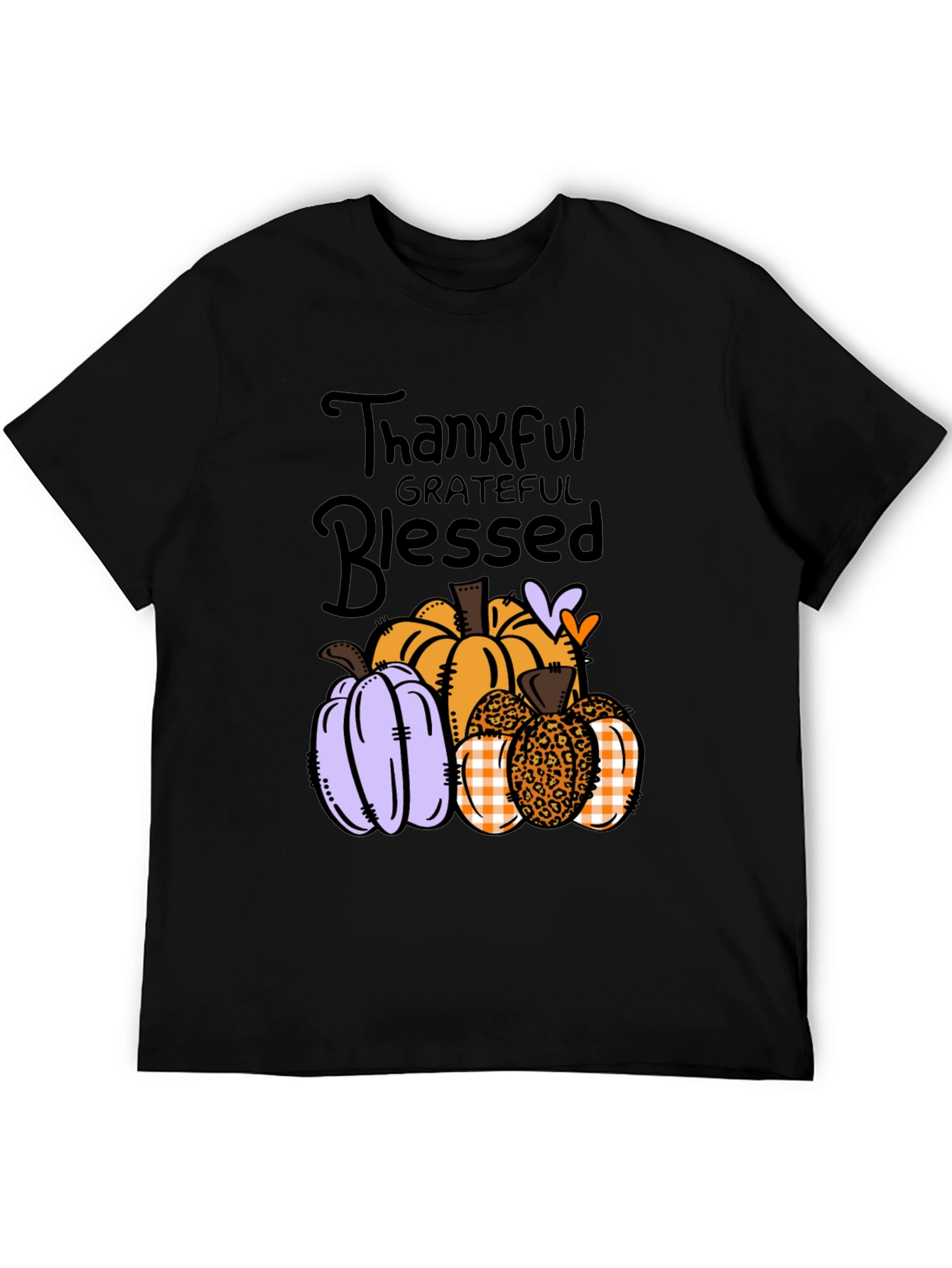 Black Thankful Grateful Blessed Pumpkin T-Shirt view 5