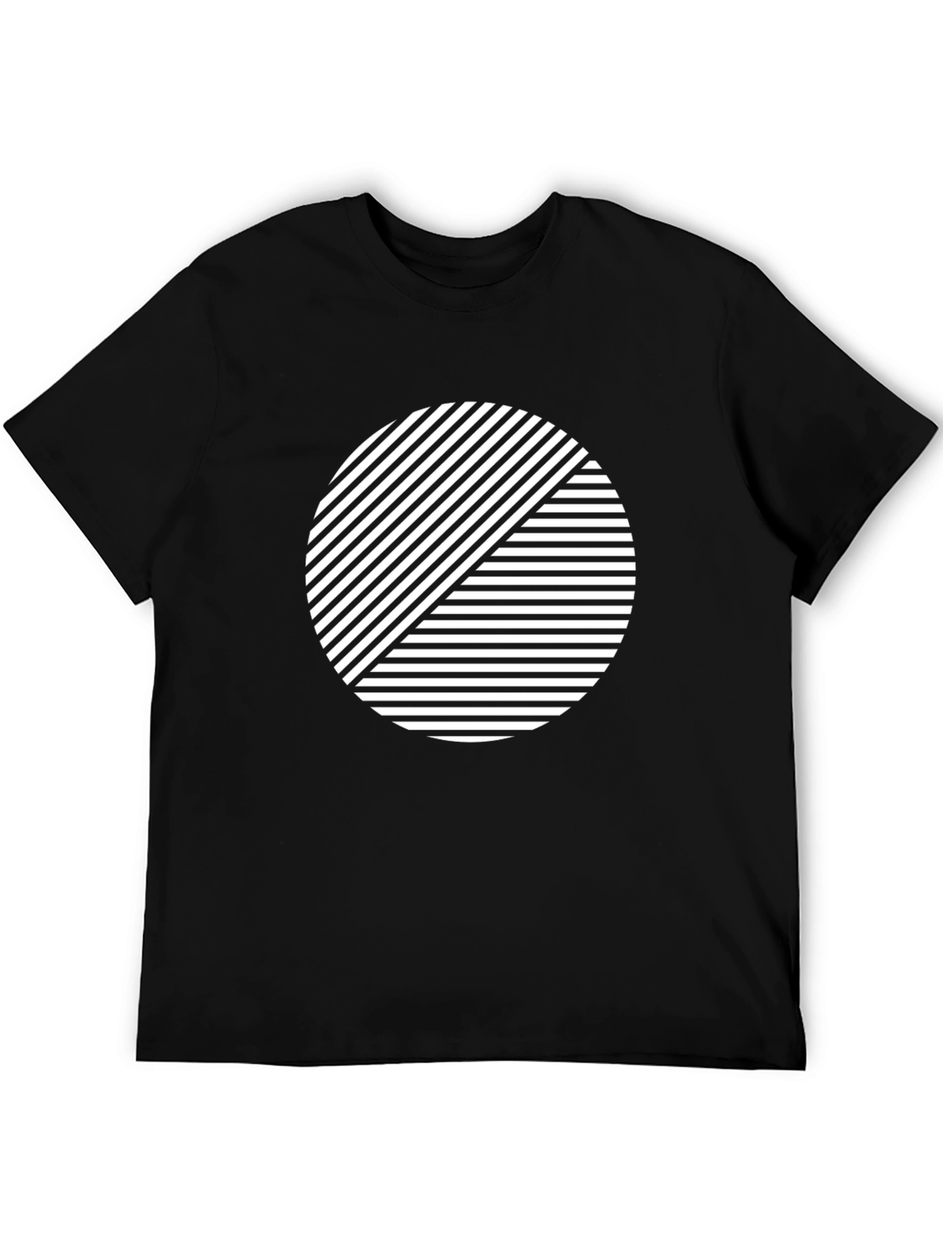 Black Geometric Graphic Tee - Abstract Striped Circle Design view 5