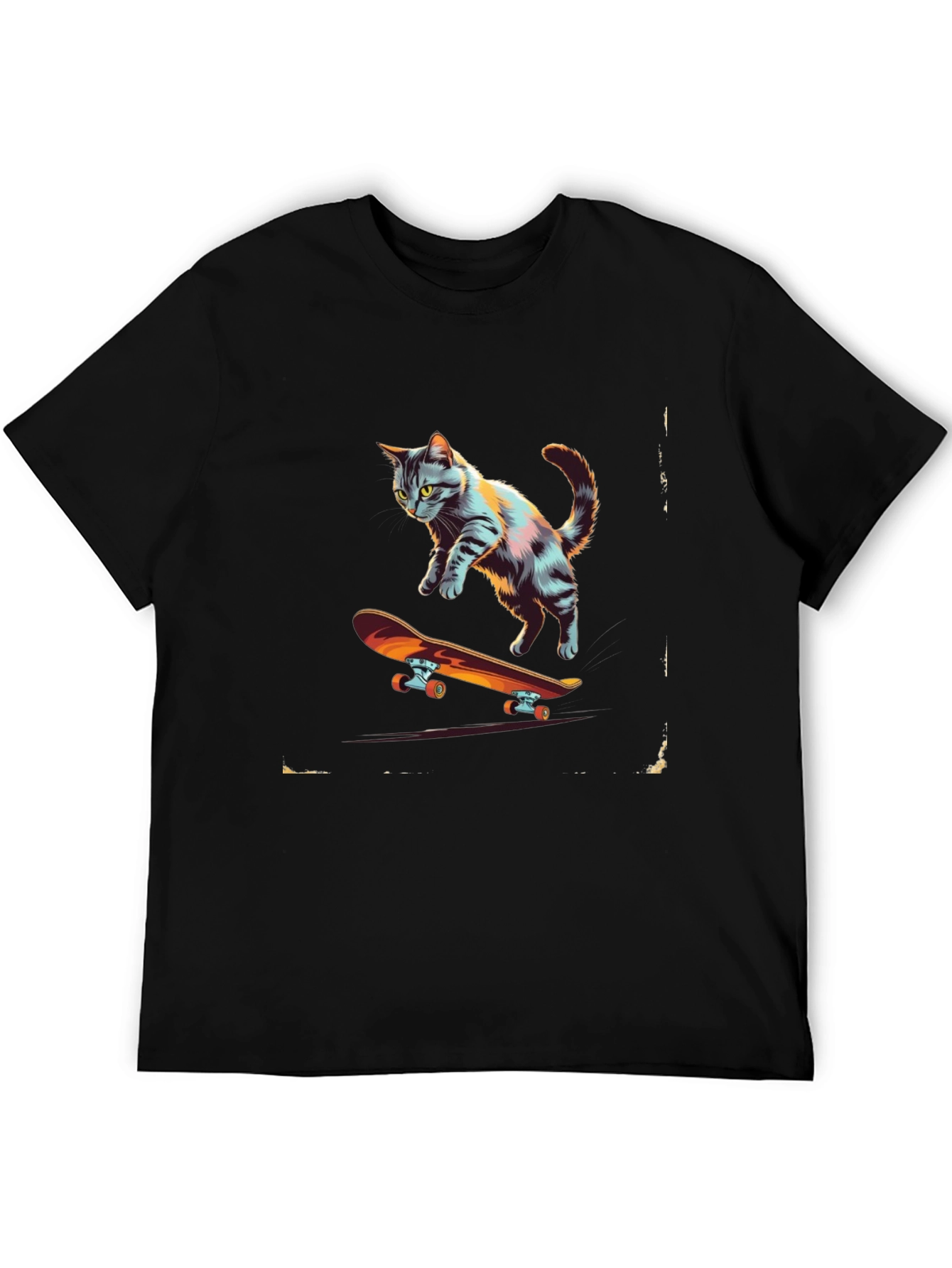 Black Skateboarding Cat Graphic Tee view 5