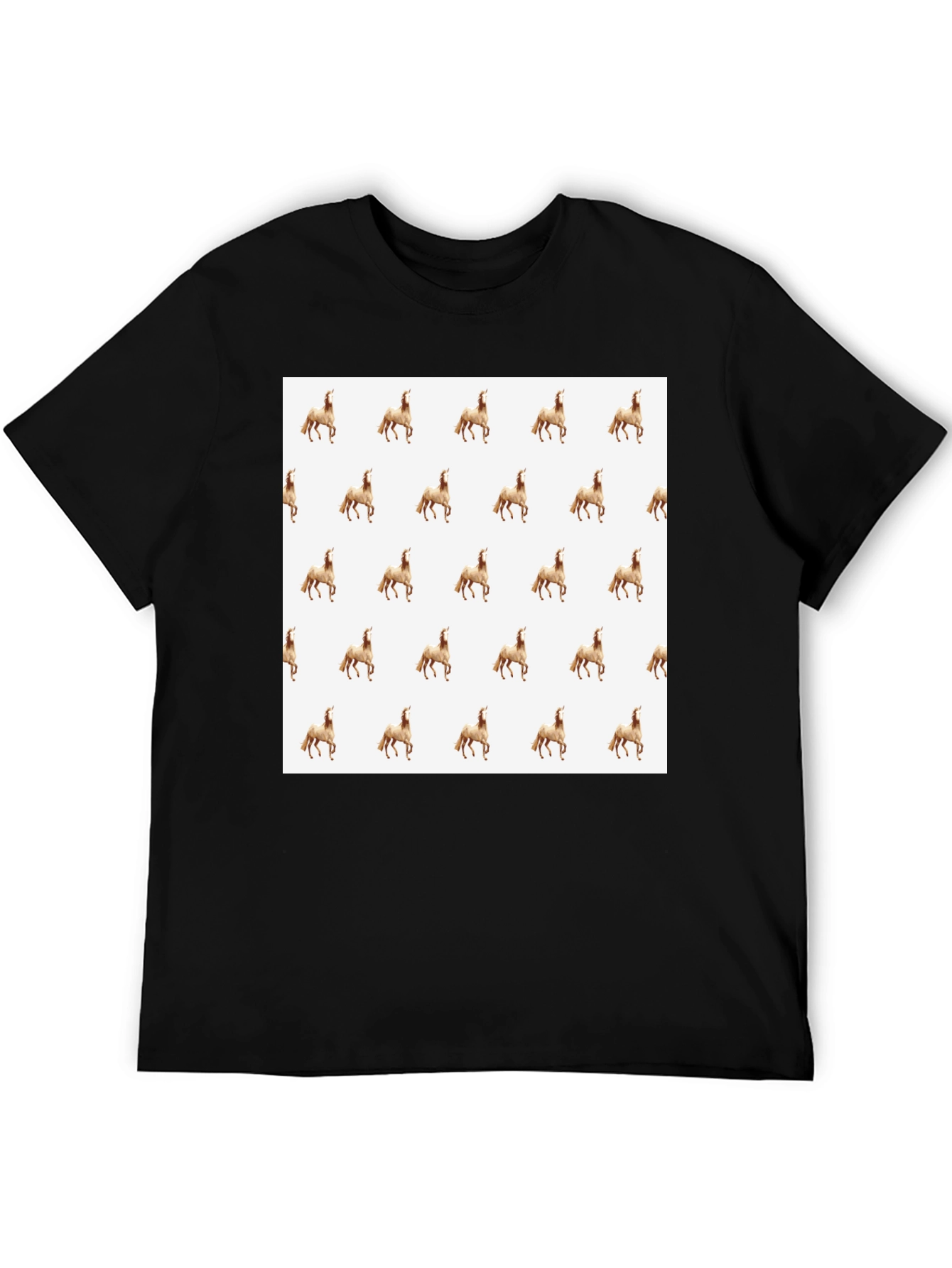 Black Patterned Horse T-Shirt - Black, Unique Print Tee view 5