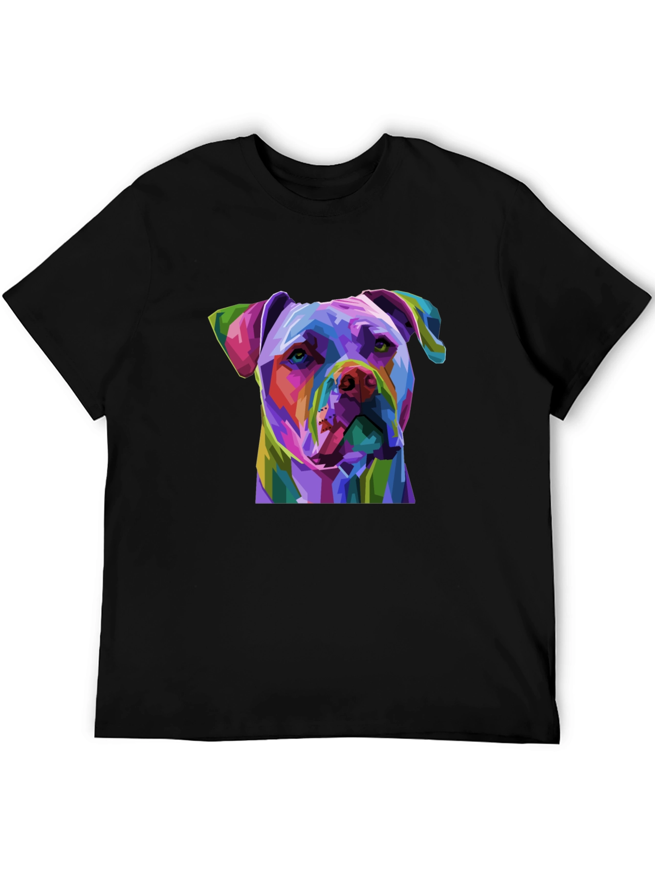 Black Colorful Pitbull Dog Graphic Print Black T-Shirt view 5