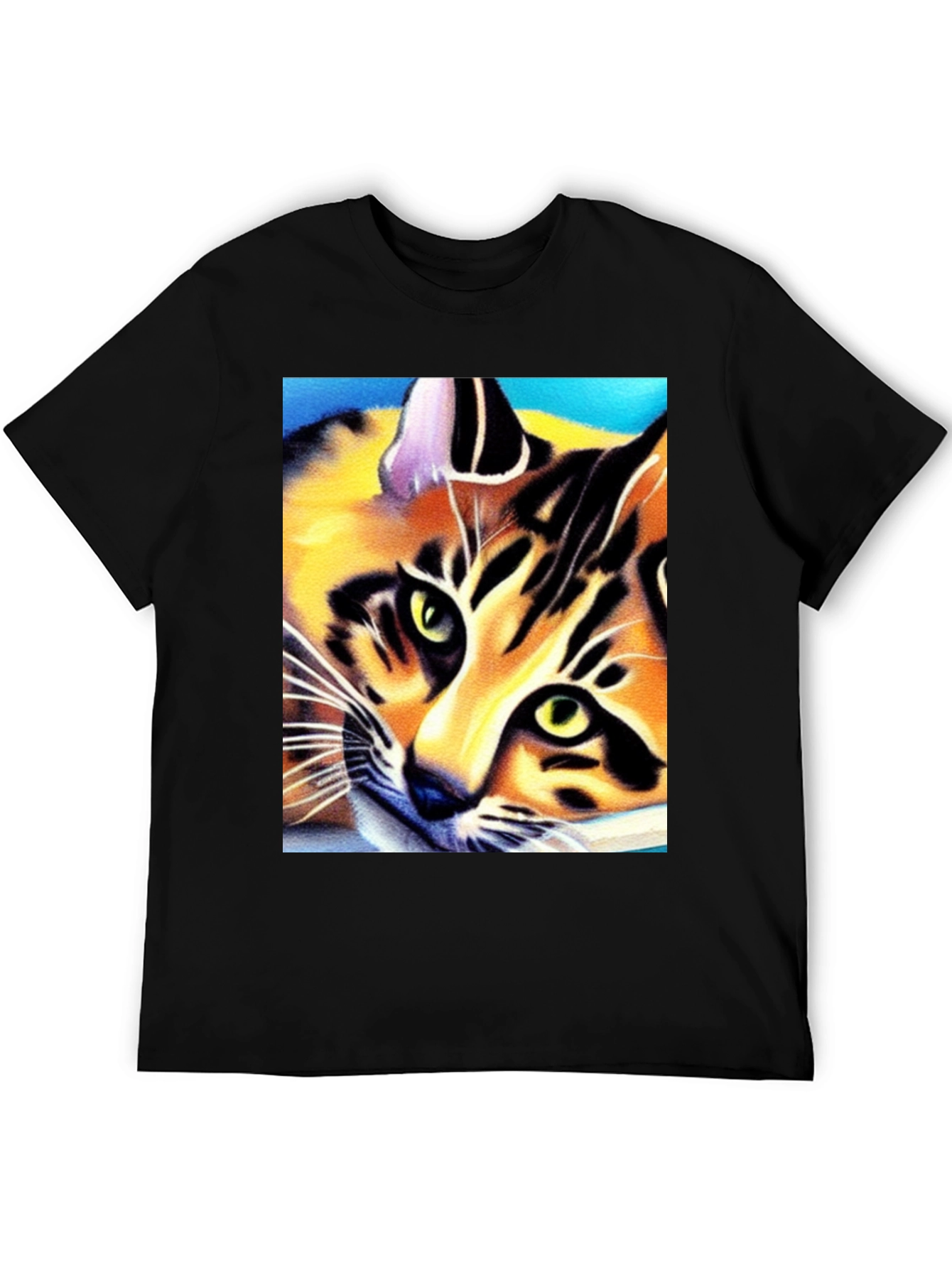 Black Cool Cat Art Graphic T-Shirt view 5