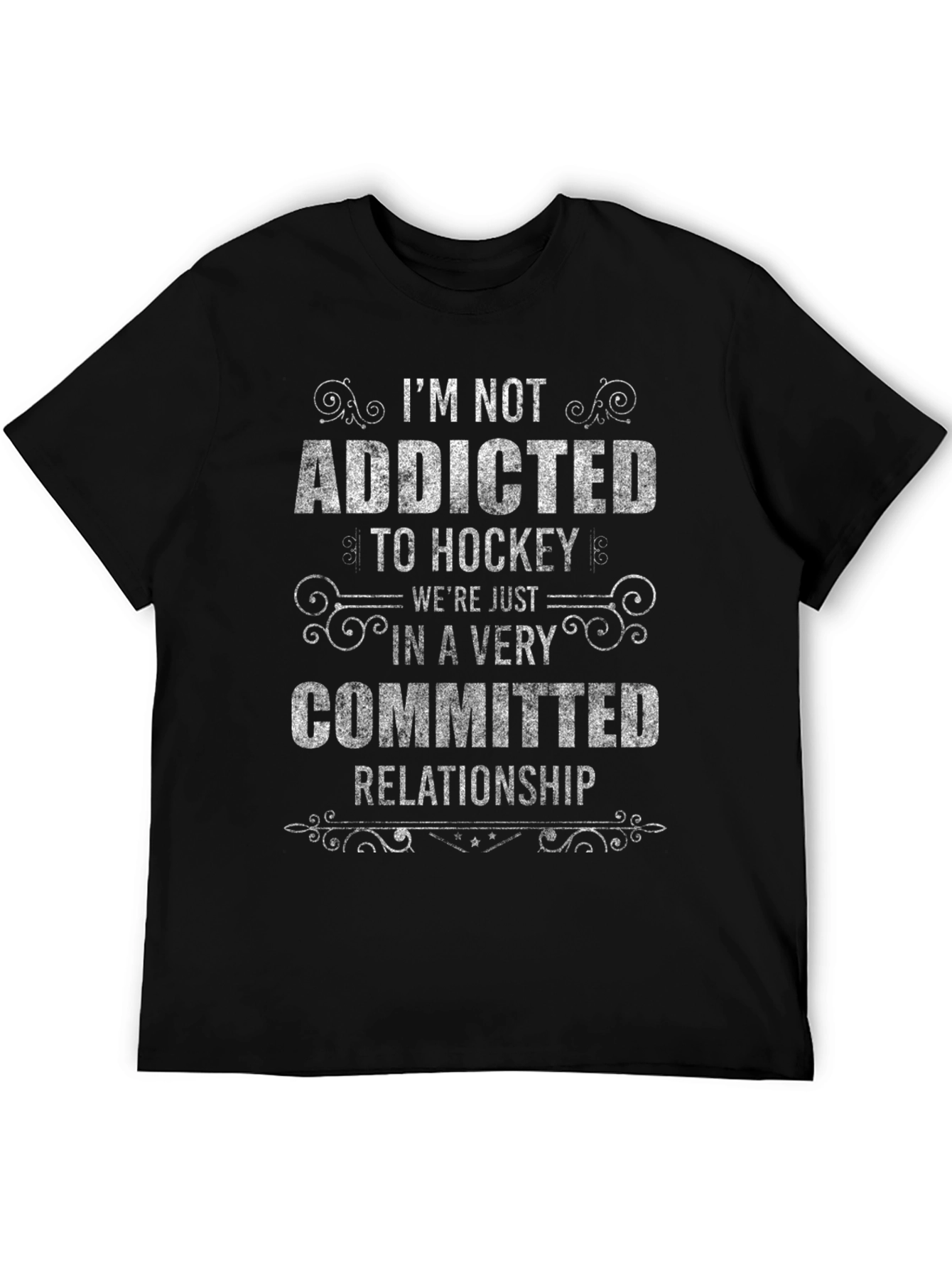 Black Hockey Addicted T-Shirt - Committed Relationship Tee view 5