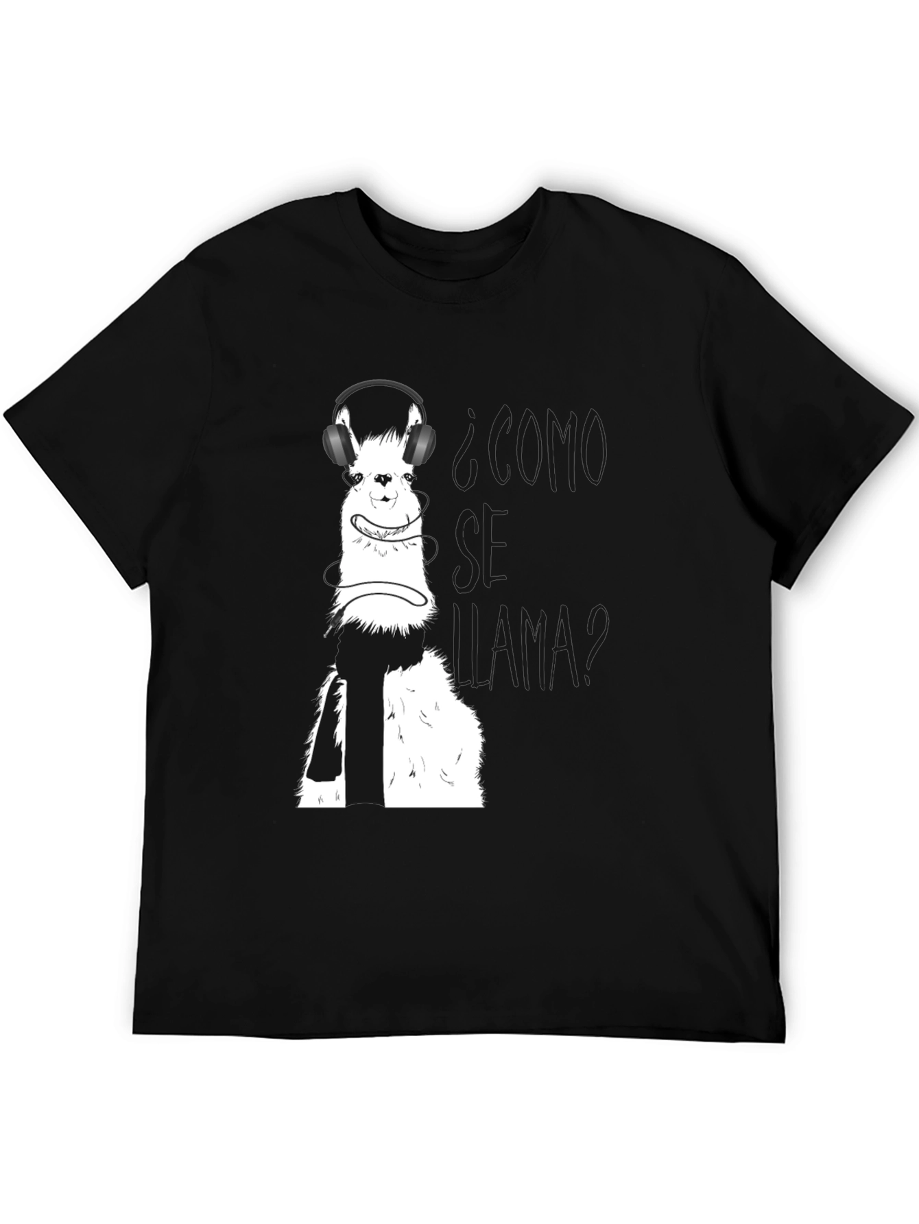 Black Llama T-Shirt with Headphones view 5