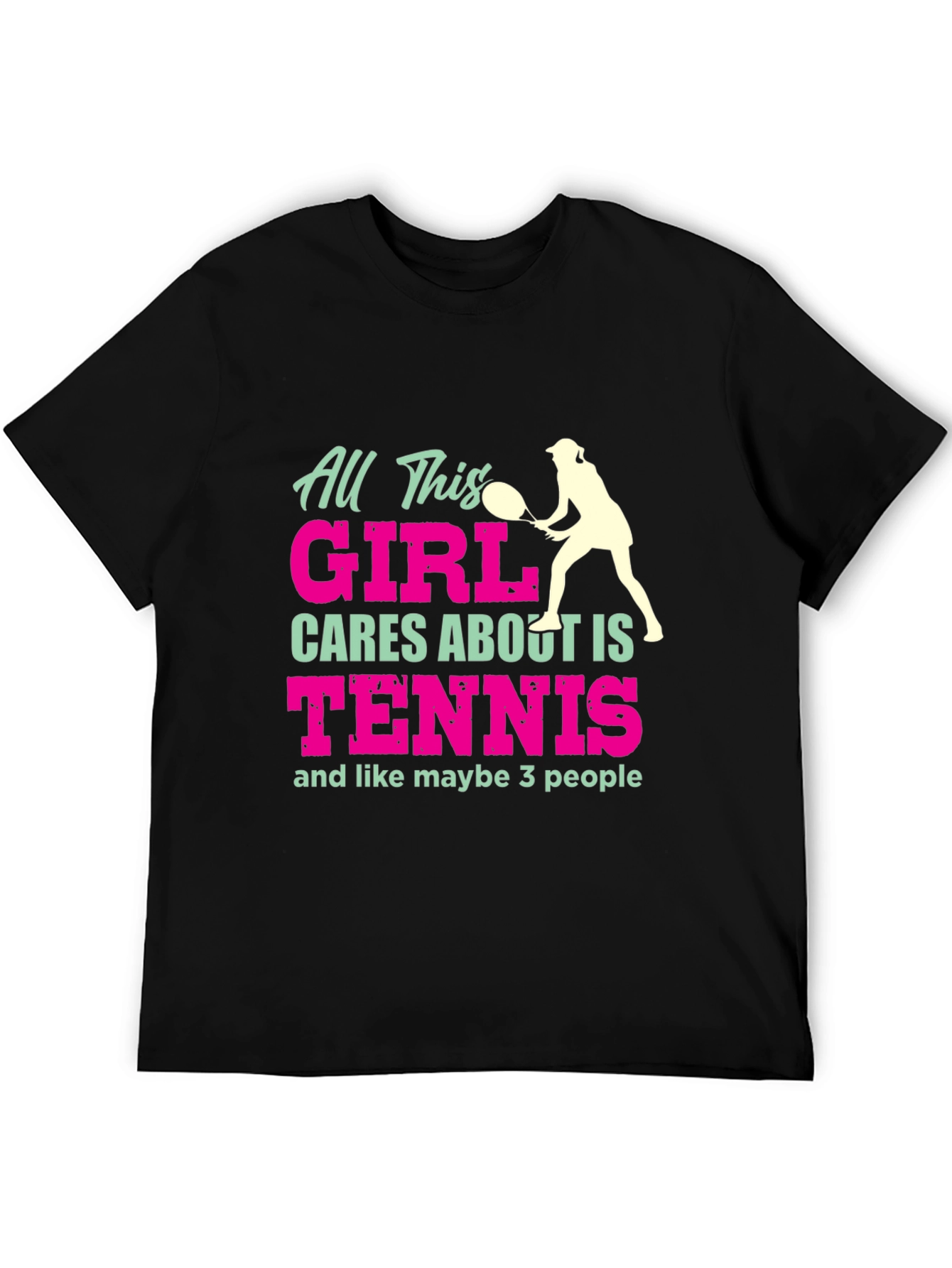 Black Tennis Girl T-Shirt Funny Player Tee view 5