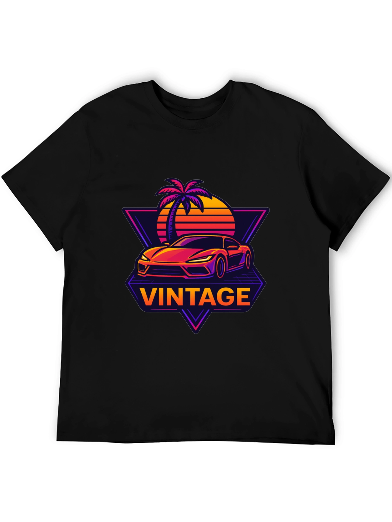 Black Vintage Sunset Car Graphic T-Shirt view 5