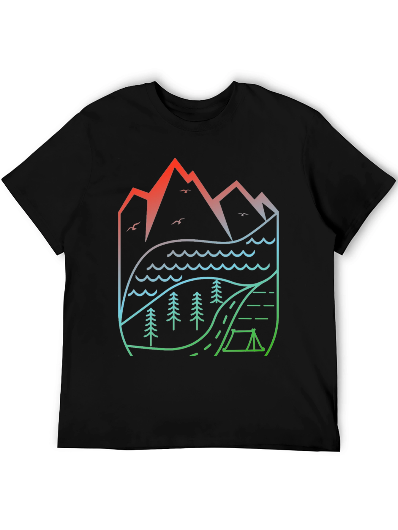 Black Nature's Embrace T-Shirt: Mountain, Lake, Camping Design view 5