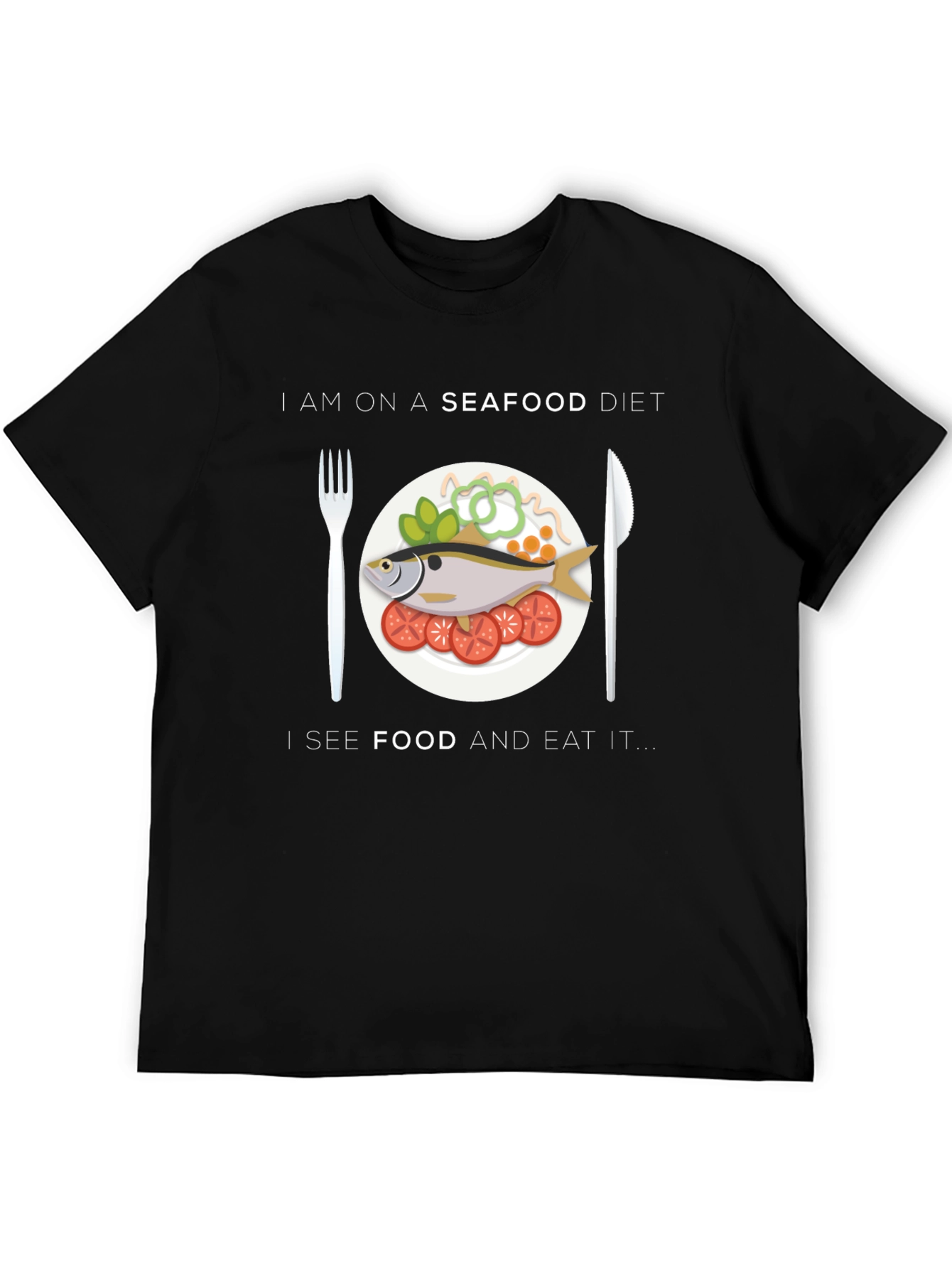 Black Seafood Diet T-Shirt - Funny Foodie Tee view 5