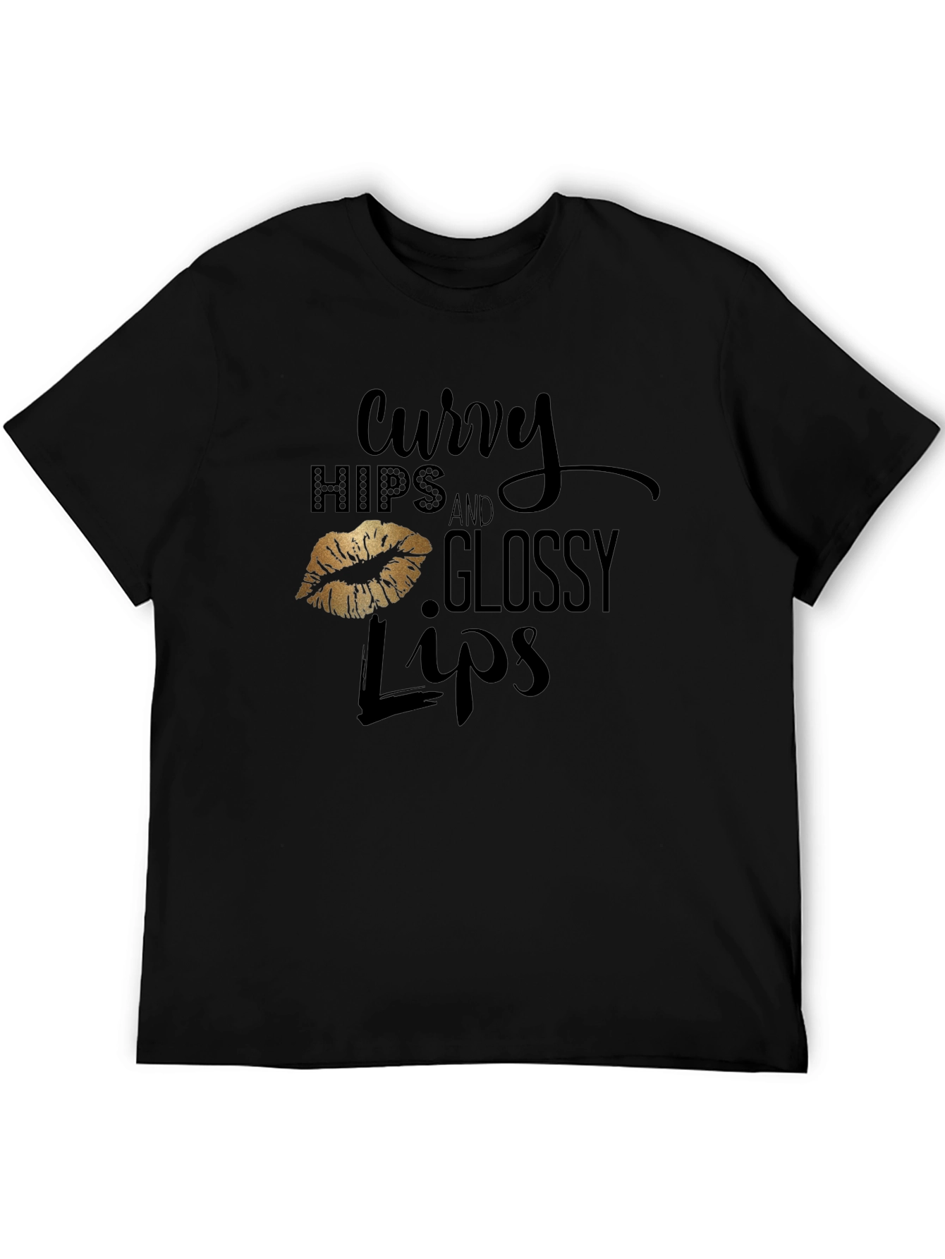 Black Curvy Hips & Glossy Lips Graphic Tee - Black view 5
