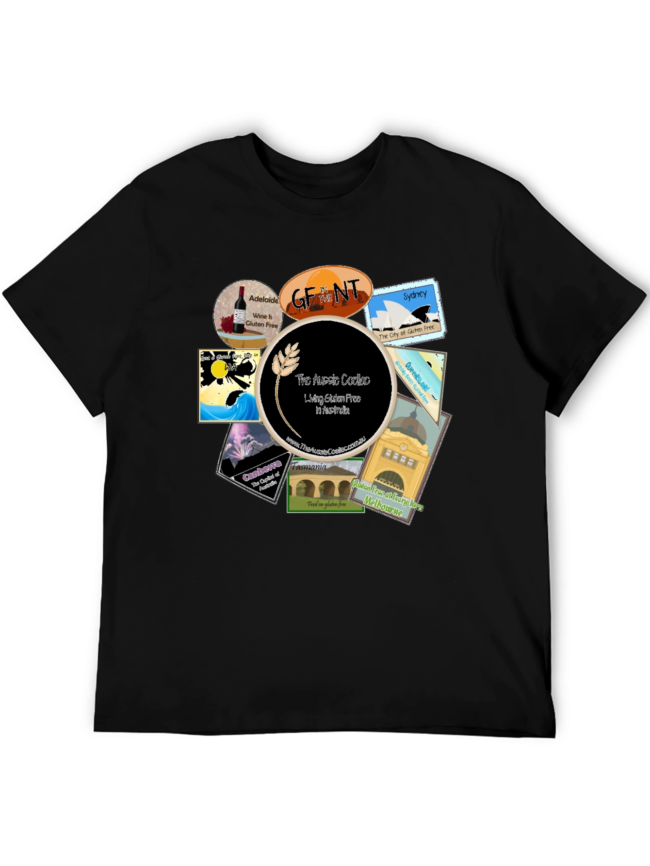 Black Aussie Cities Gluten-Free T-Shirt view 5