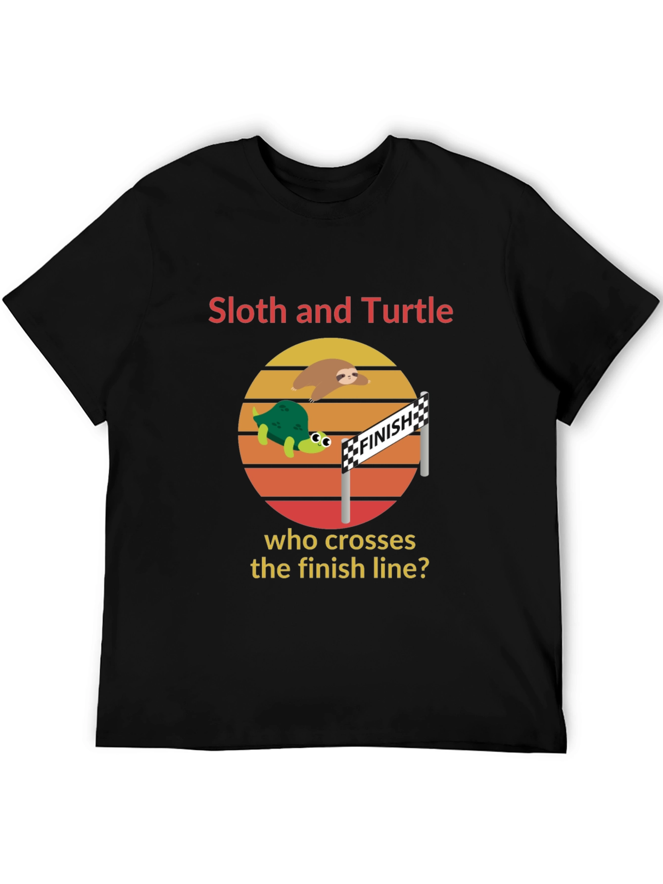Black Sloth and Turtle Race T-Shirt Funny Graphic Tee view 5