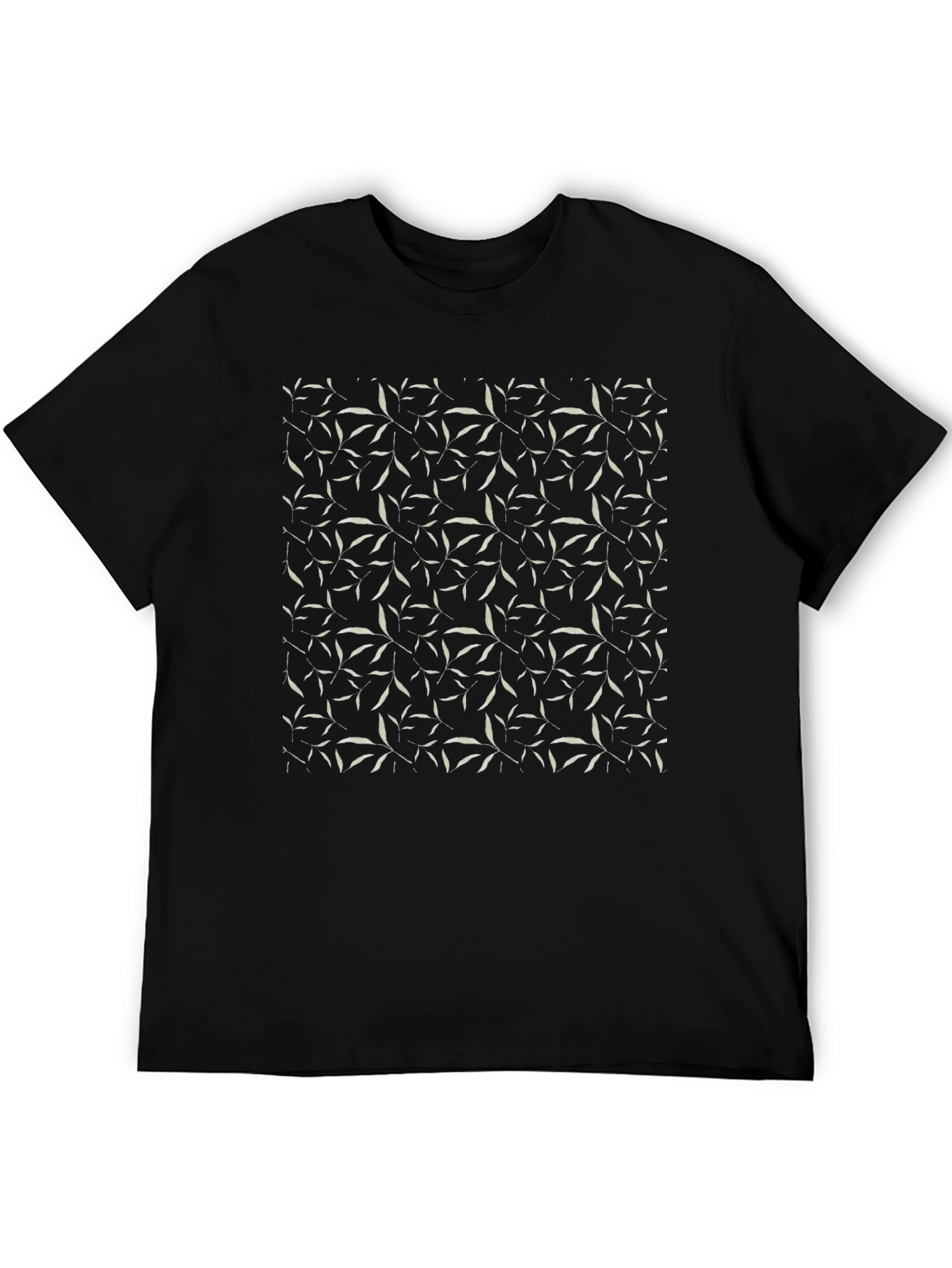Black Black Tee with Abstract Leaf Pattern view 5