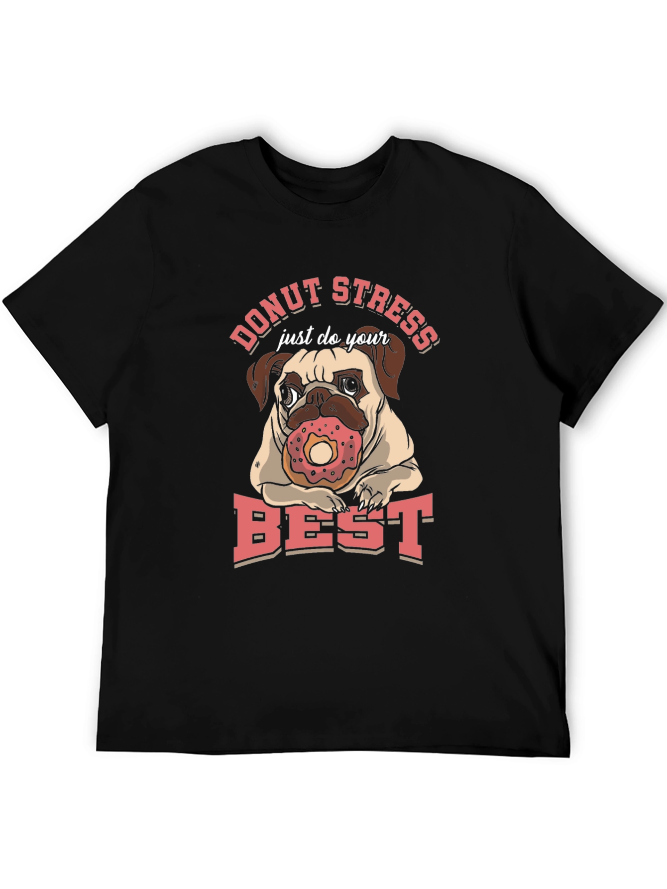 Black Donut Stress Pug T-Shirt view 5