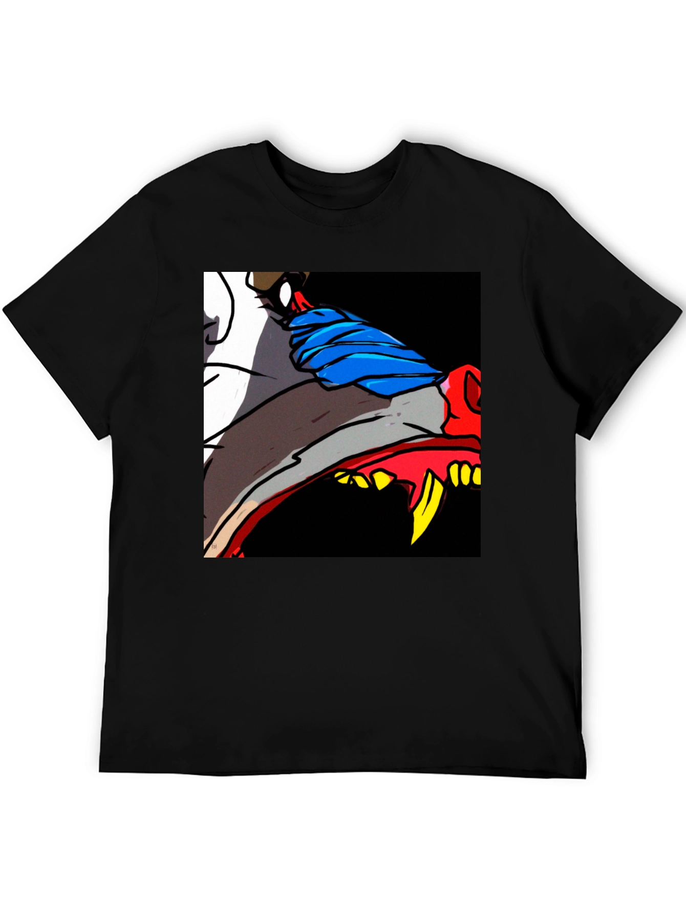 Black Cartoon Wolf Graphic Tee - Black view 5