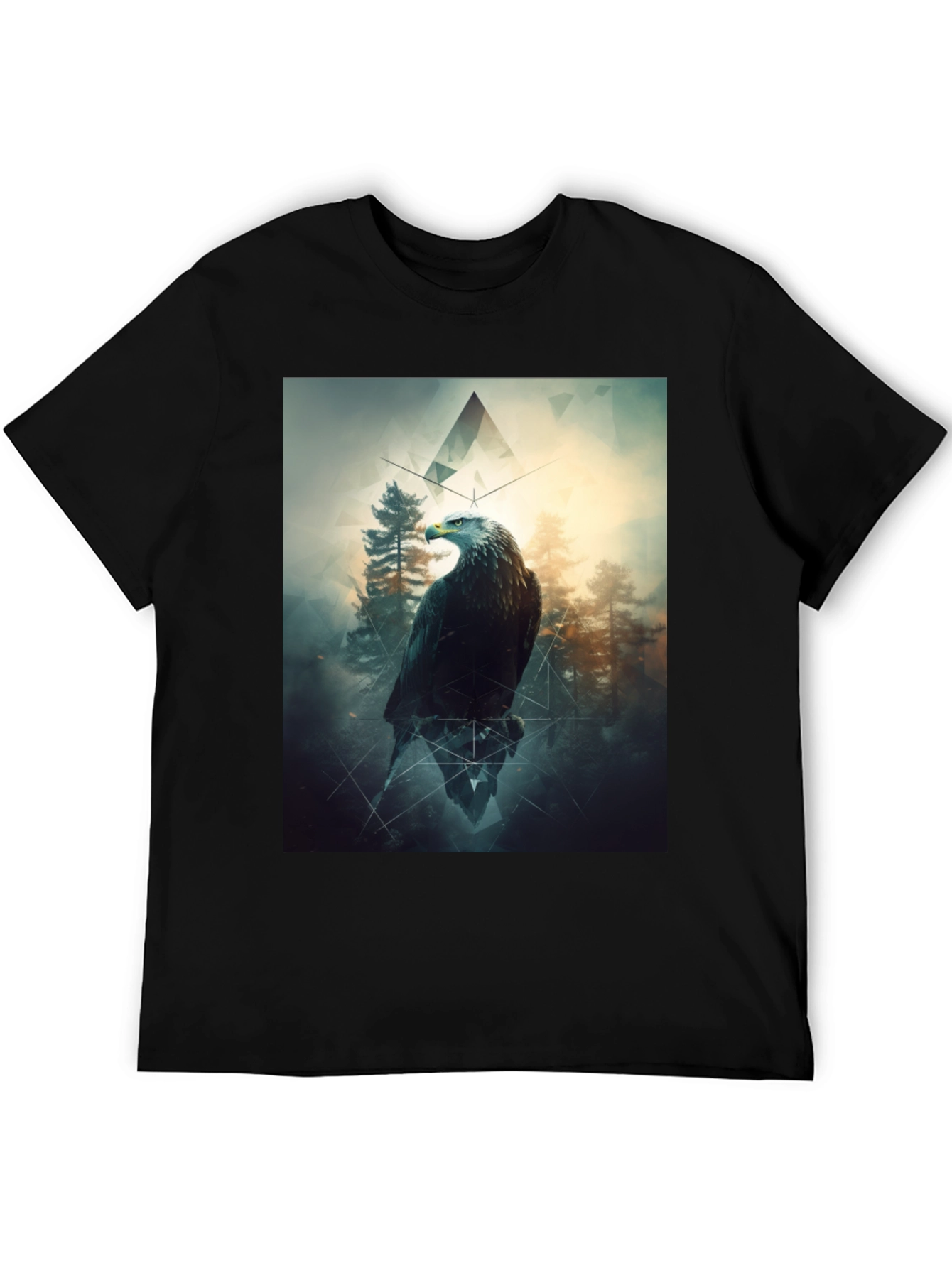 Black Eagle Forest Graphic Print Black T-Shirt view 5