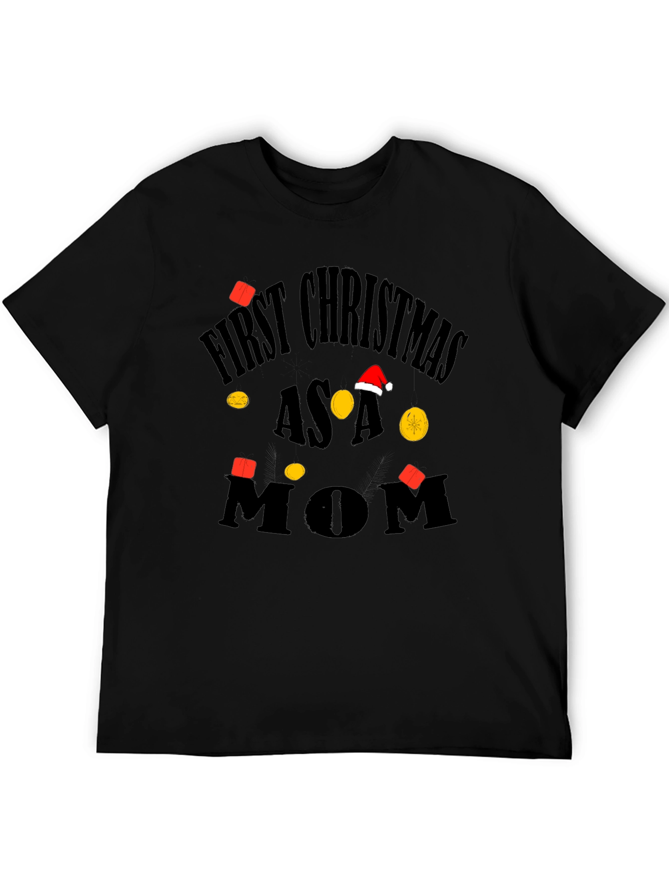 Black First Christmas as a Mom Black T-Shirt view 5