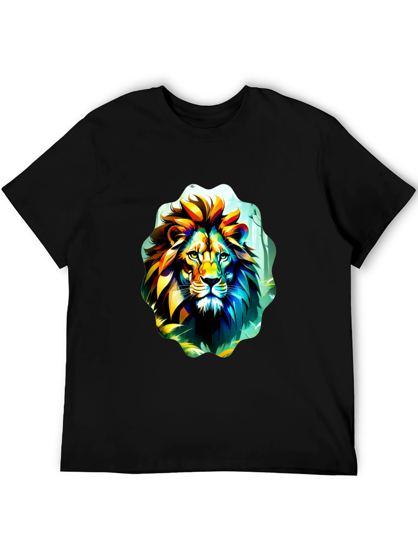 Black Vibrant Lion Graphic Tee - Black Cotton T-Shirt view 5