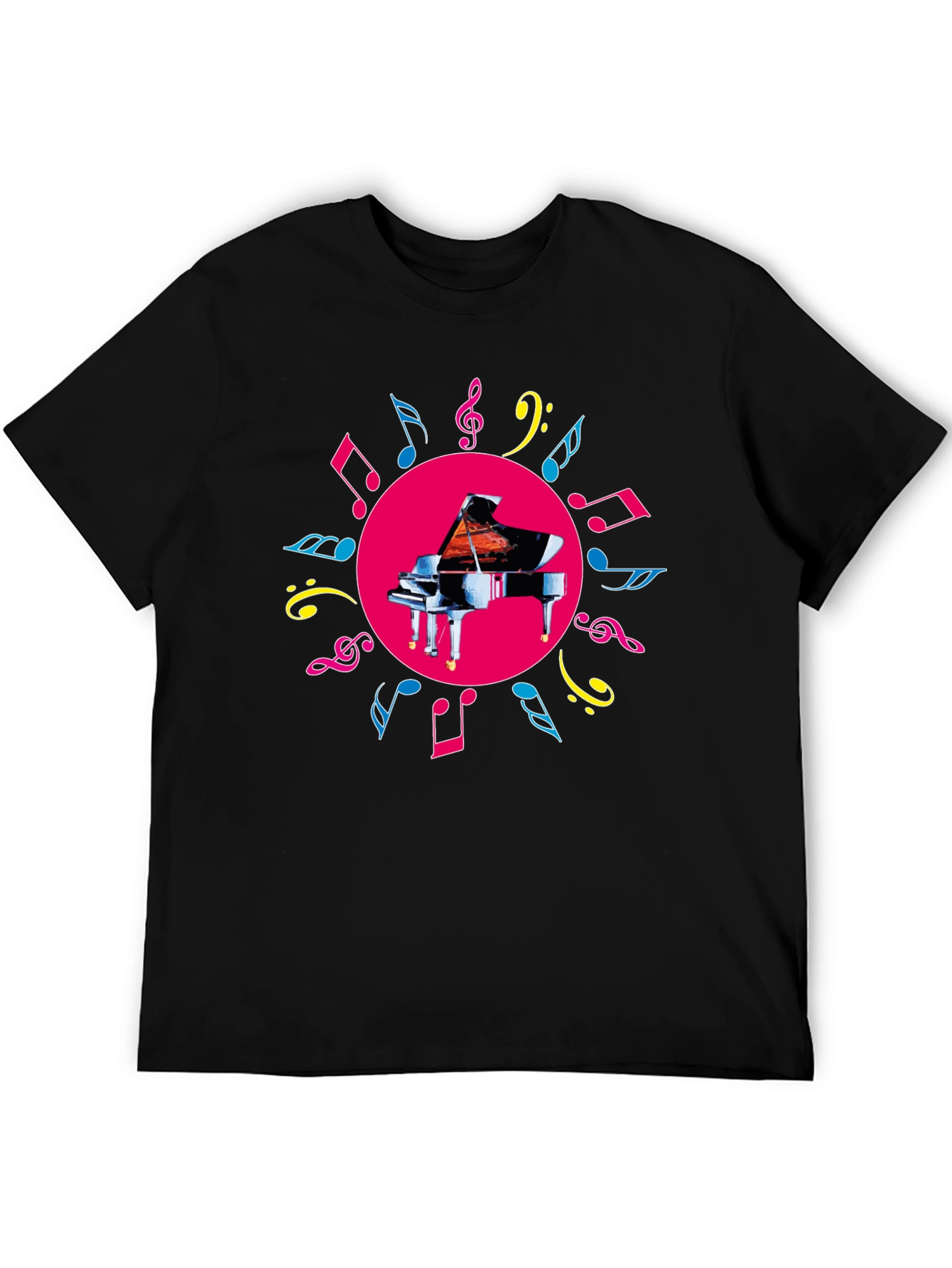 Black Piano & Music Notes Graphic Tee - Black view 5
