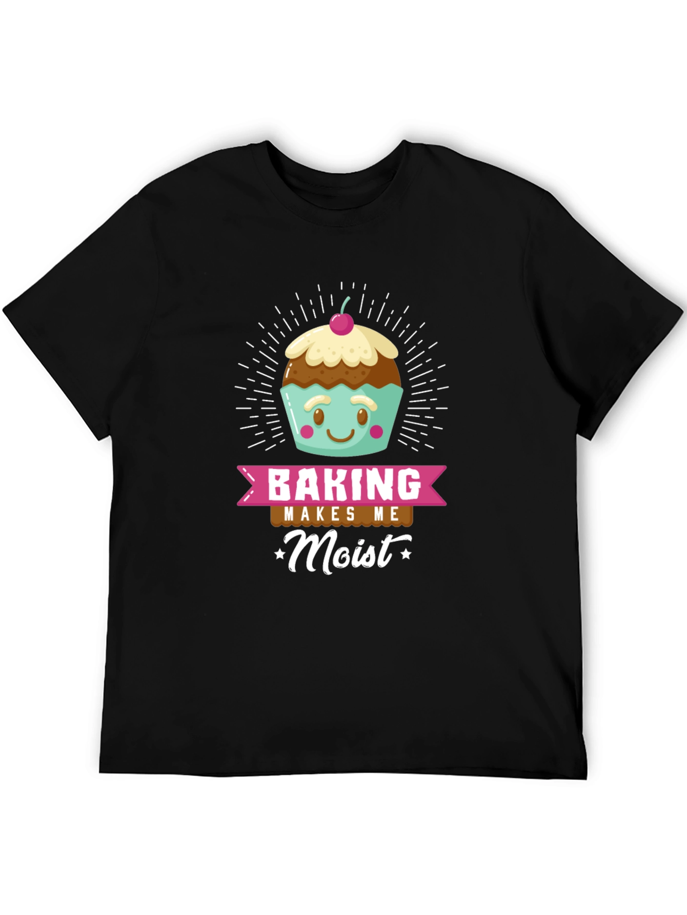 Black Baking Makes Me Moist Funny T-Shirt view 5