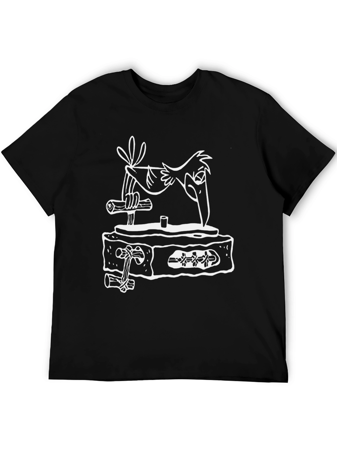 Black Cartoon Bird Design Tee view 5