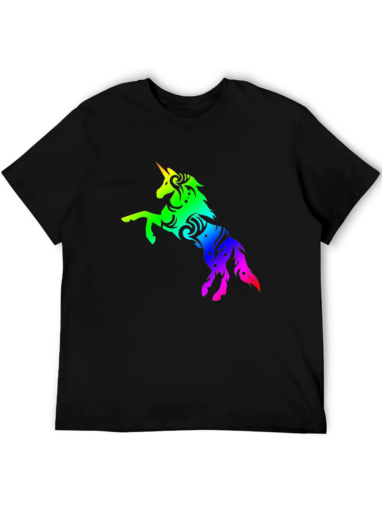 Black Rainbow Unicorn Graphic Tee - Stylish Black T-Shirt view 5