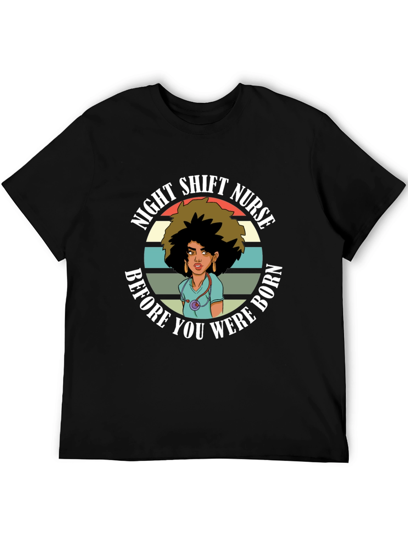 Black Night Shift Nurse T-Shirt - Retro Design view 5