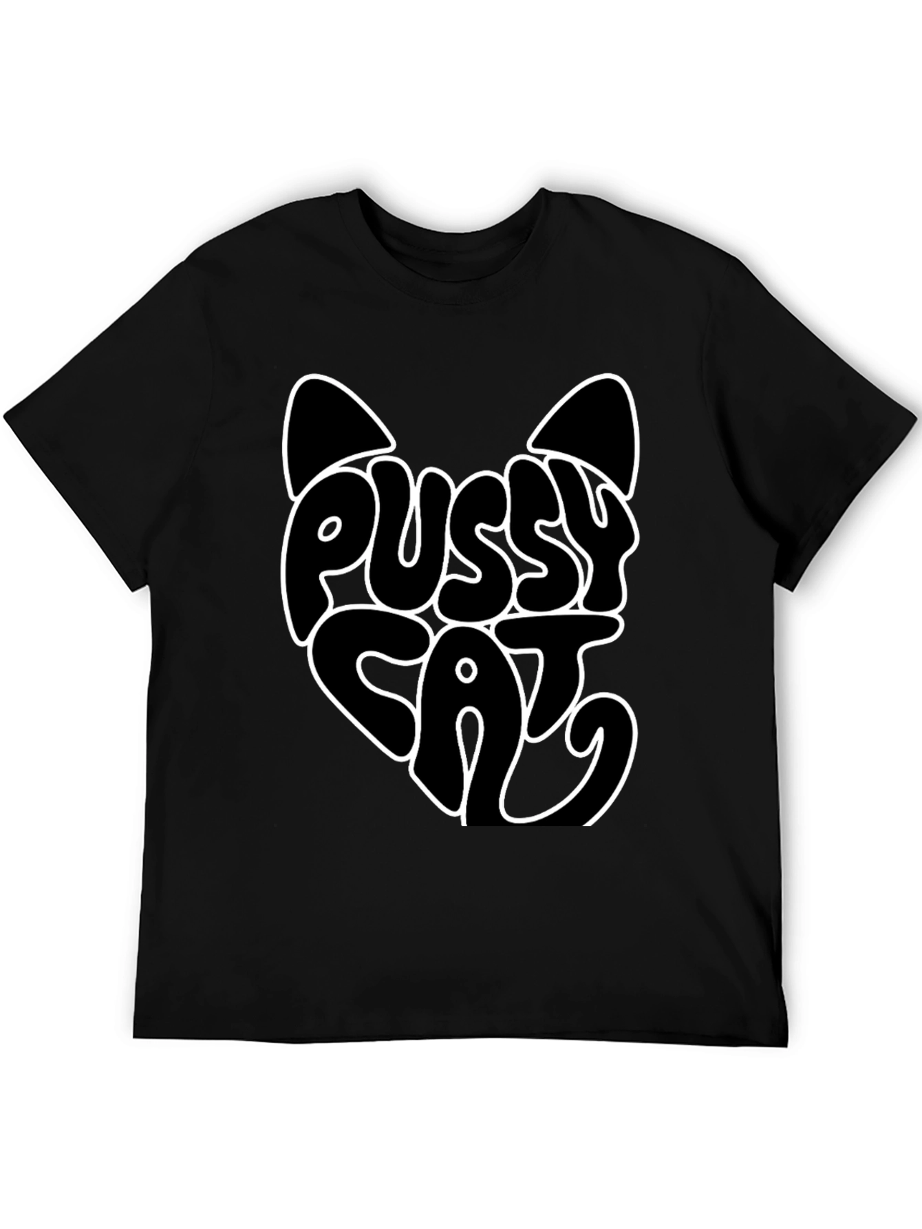 Black Pussy Cat Graphic Print Black T-Shirt view 5