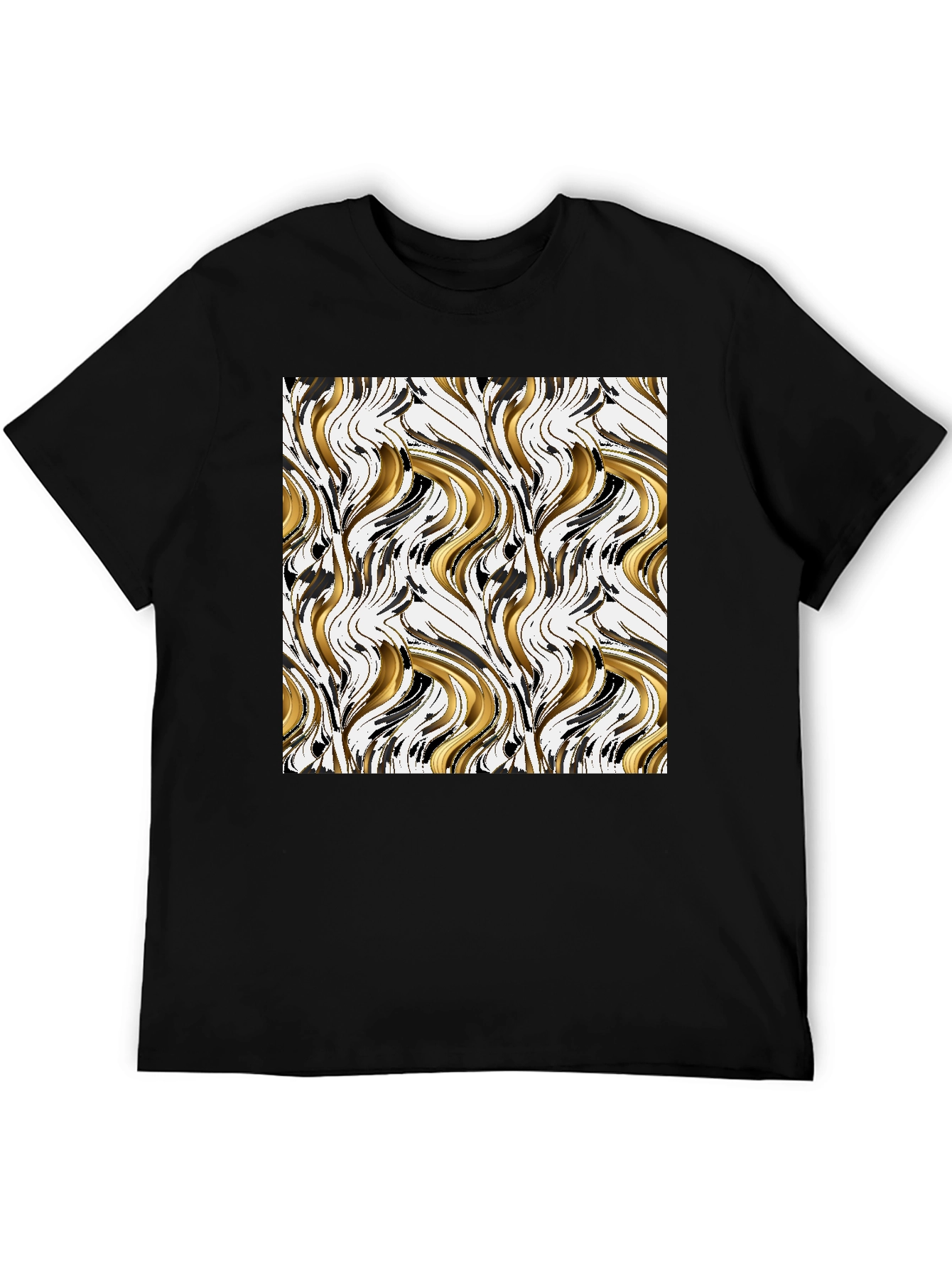 Black Abstract Gold & Black Swirl Print Black T-Shirt view 5